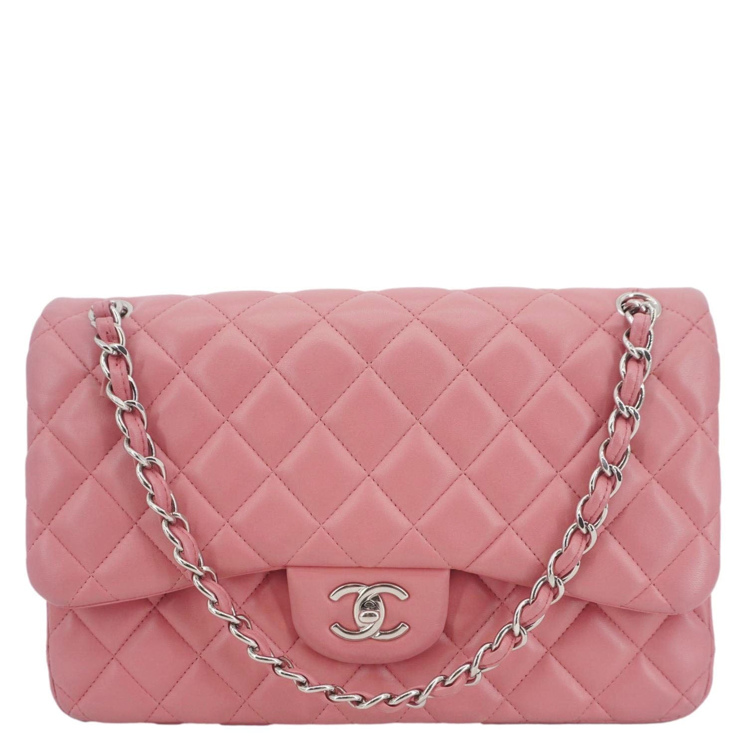 CHANEL Classic Double Flap Jumbo Quilted Leather Crossbody Bag Pink
