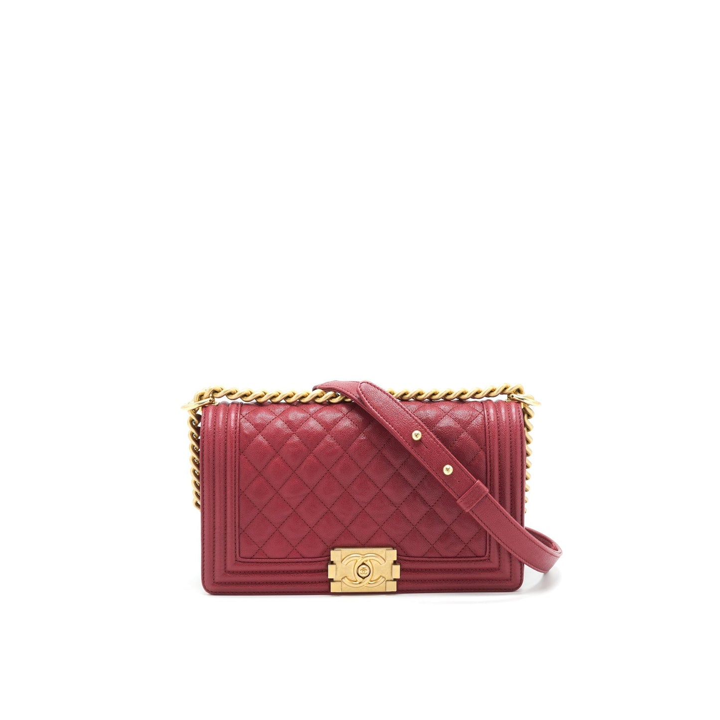 Chanel Boy Caviar Raspberry brushed GHW Red Handbag