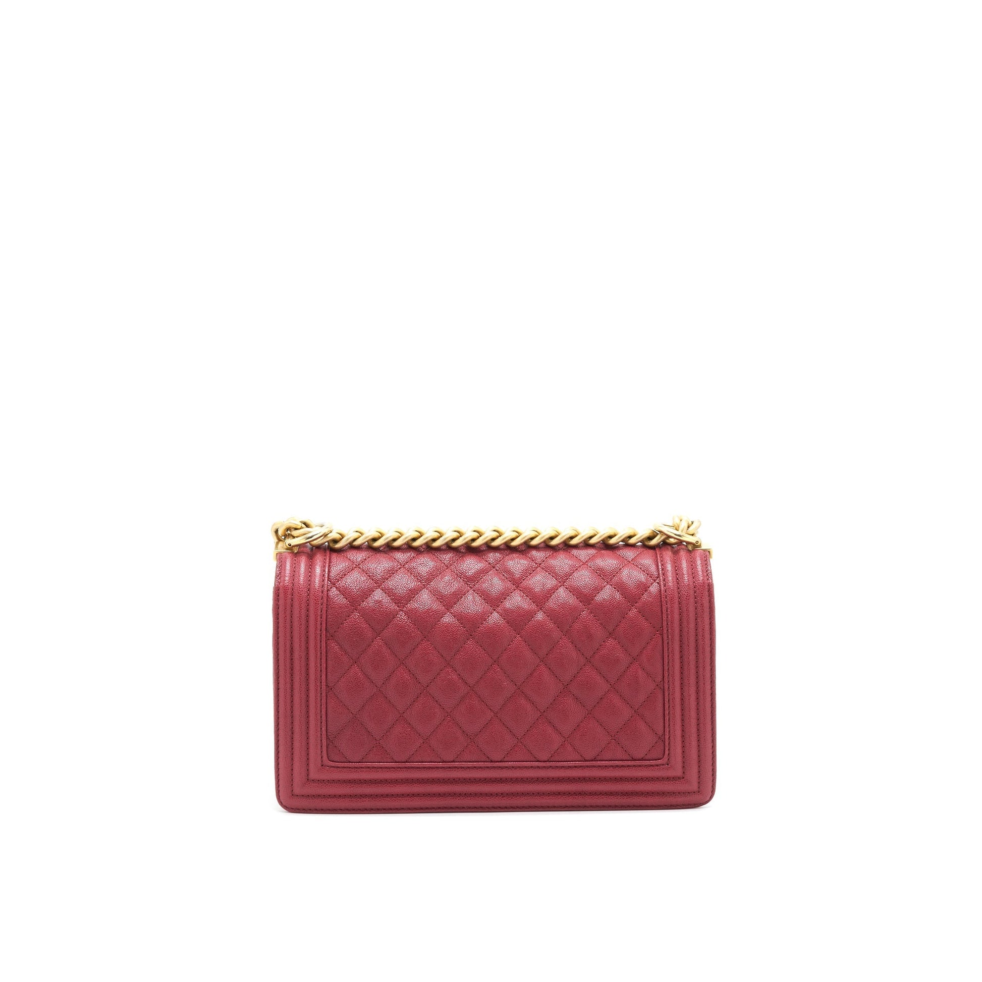 Chanel Boy Caviar Raspberry brushed GHW Red Handbag