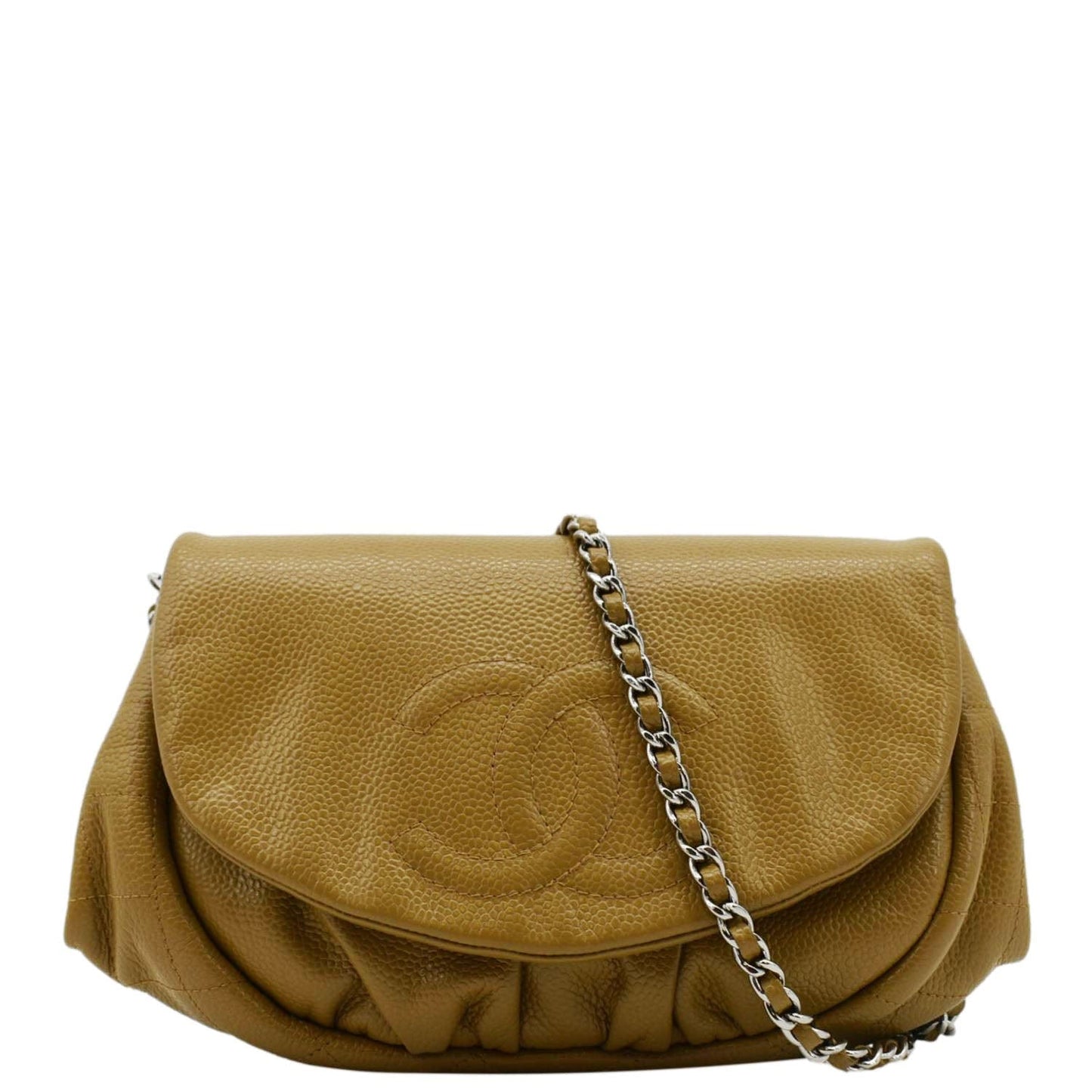Chanel Half Moon Caviar on Leather Brown Wallet Case