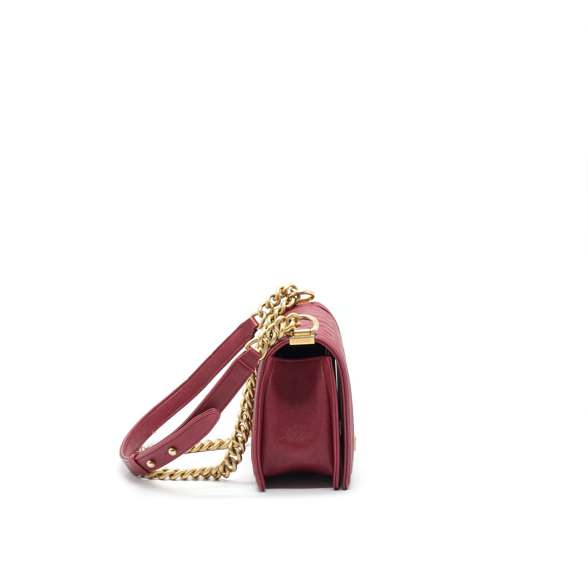 Chanel Boy Caviar Raspberry brushed GHW Red Handbag