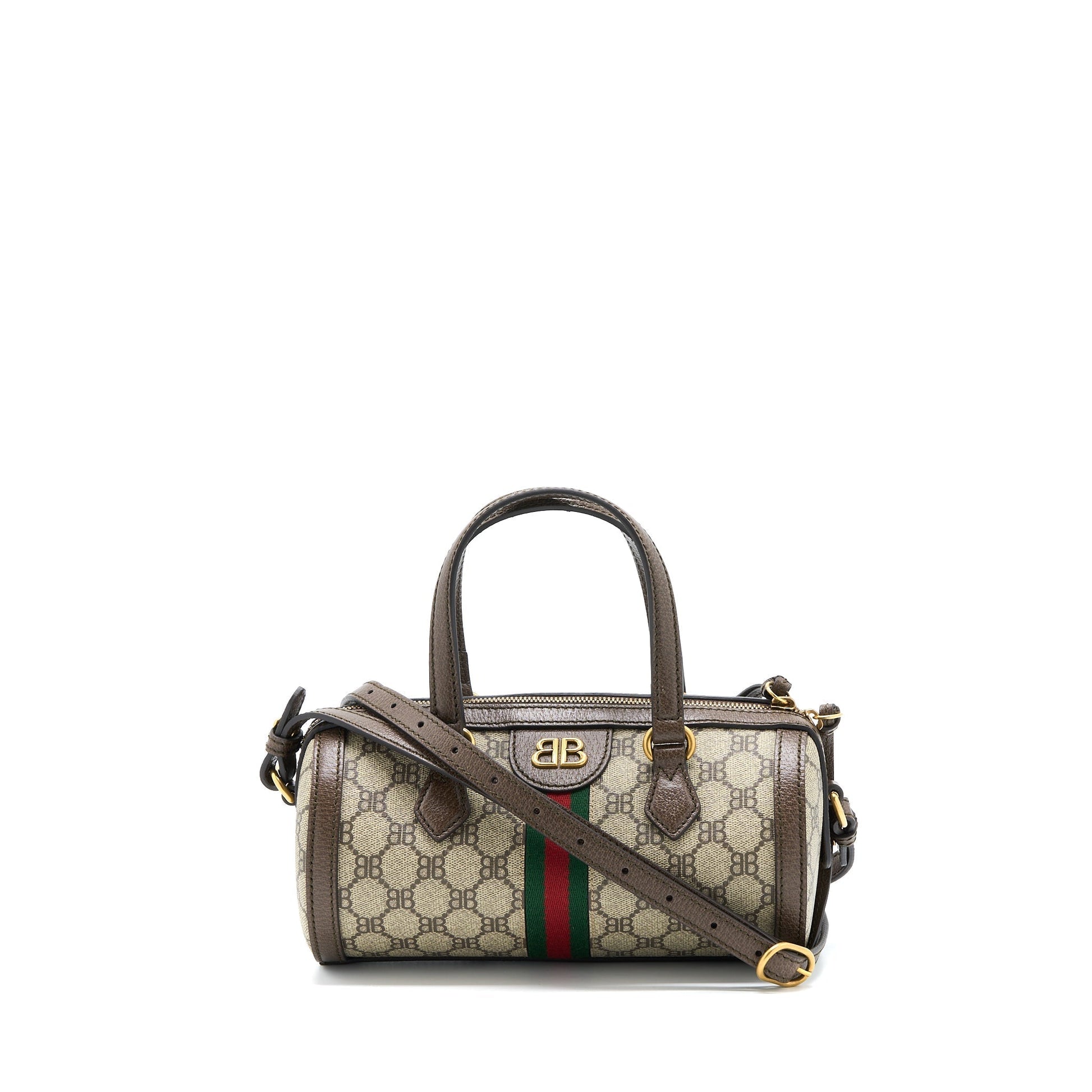 Gucci Balenciaga Bowling Bag Brushed Leather Canvas Travel Bag