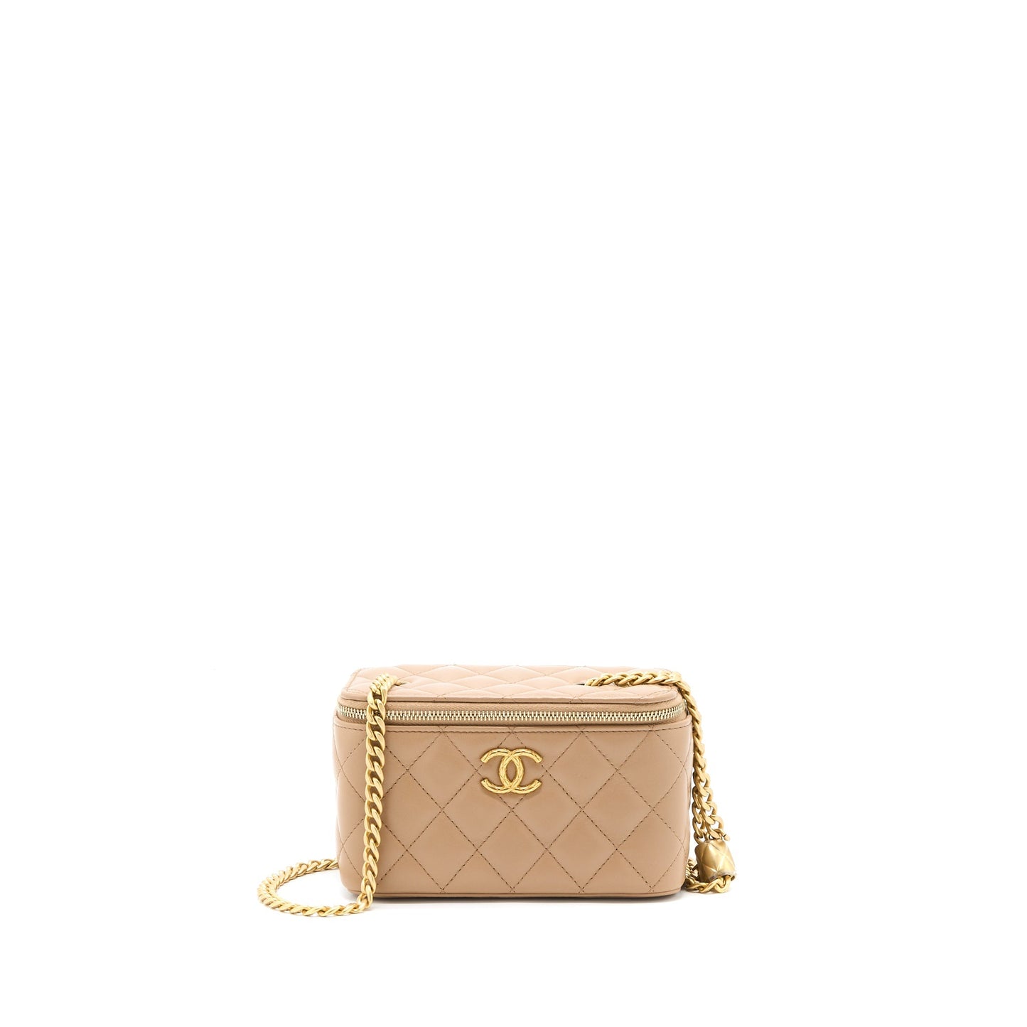 Chanel 22K Pillar Adjustable Long Vanity Lambskin Gold Beige Handbag