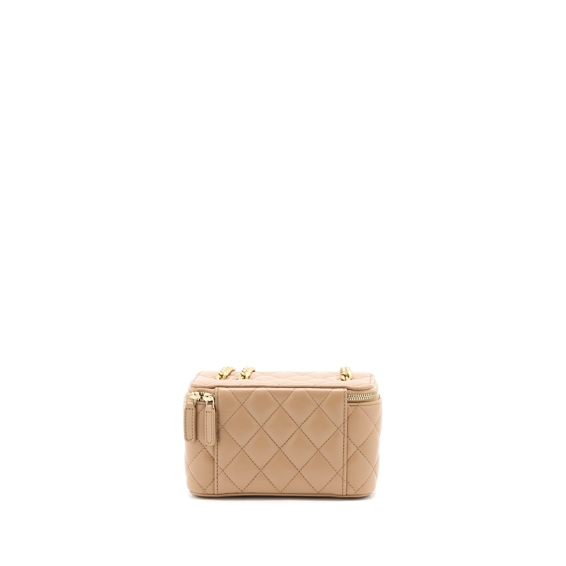 Chanel 22K Pillar Adjustable Long Vanity Lambskin Gold Beige Handbag