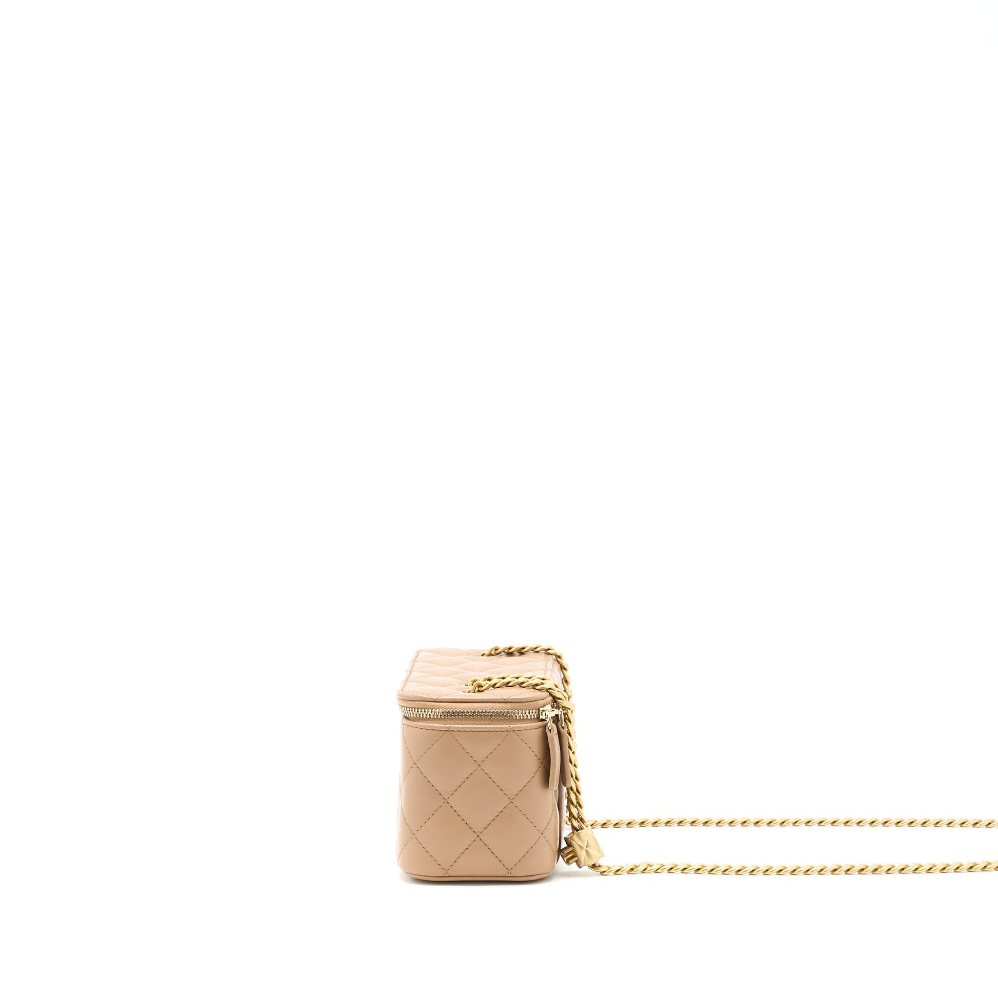 Chanel 22K Pillar Adjustable Long Vanity Lambskin Gold Beige Handbag