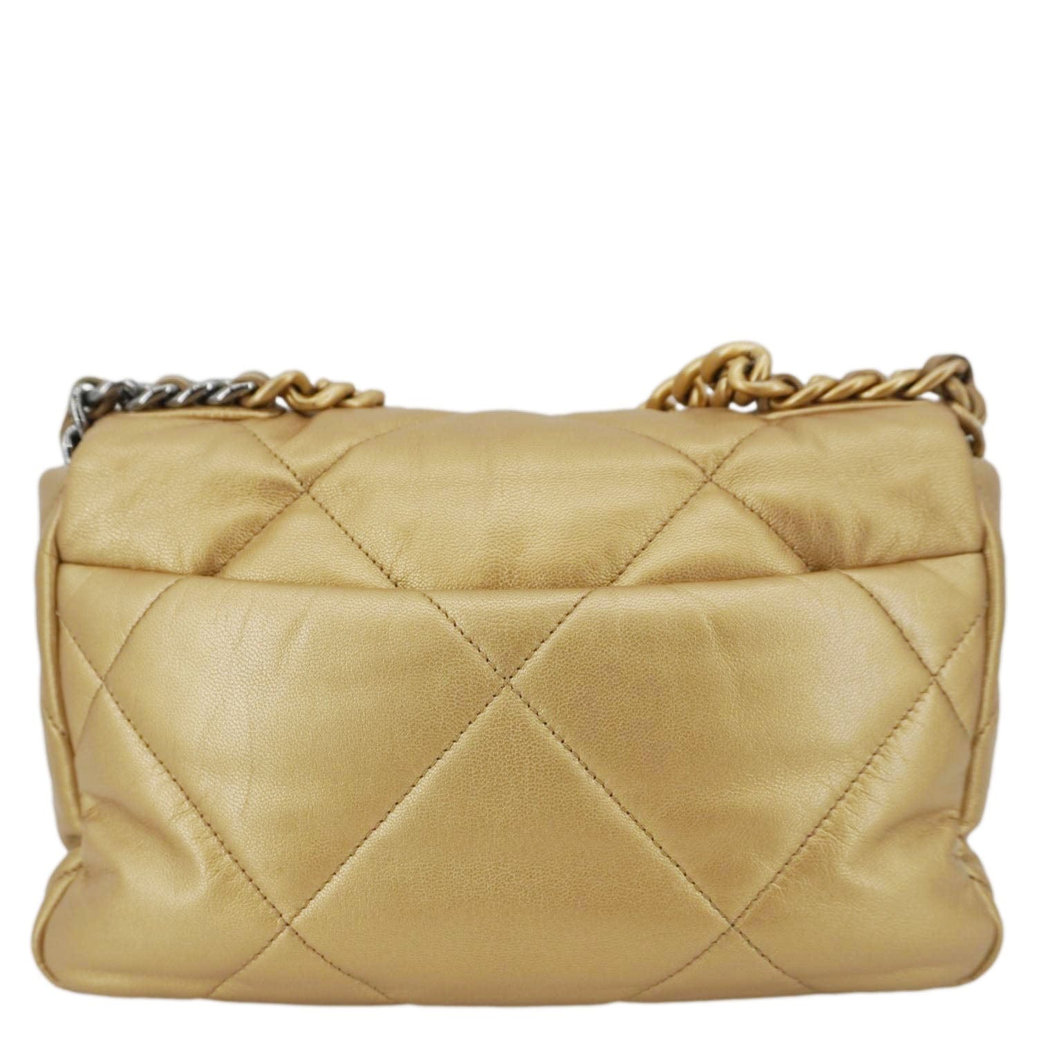 Chanel 19 Flap Quilted Leather Lambskin Gold Travel Bag