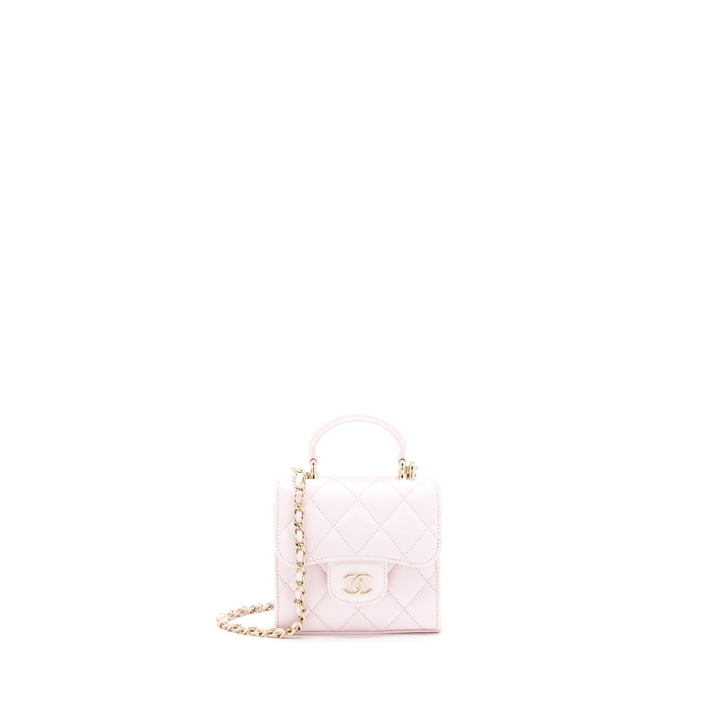 Chanel 22P Top Handle Flap Lambskin LGHW Pink Shoulder Bag