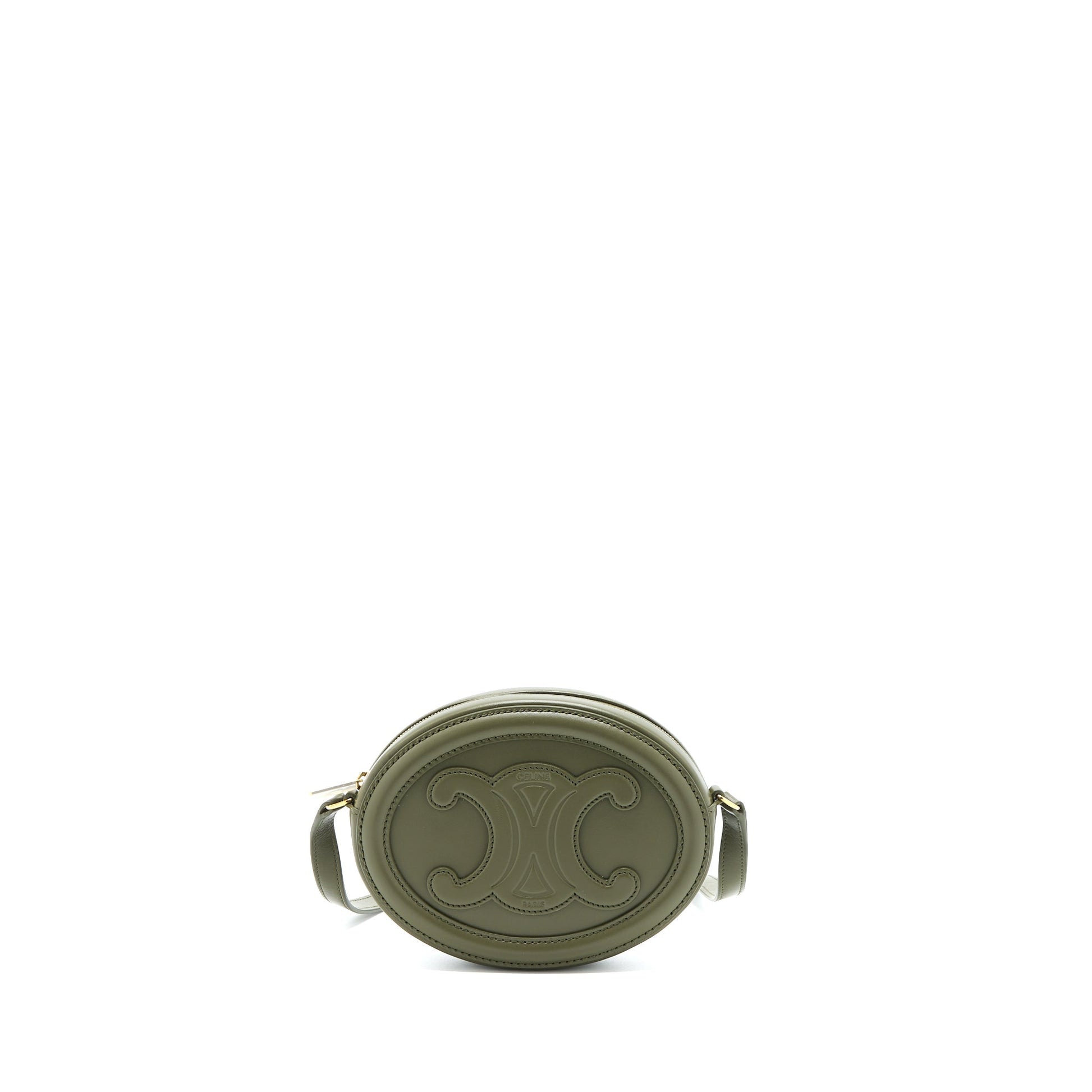 Celine Crossbody Oval Purse Calfskin Olive Handbag Green Crossbody Bag