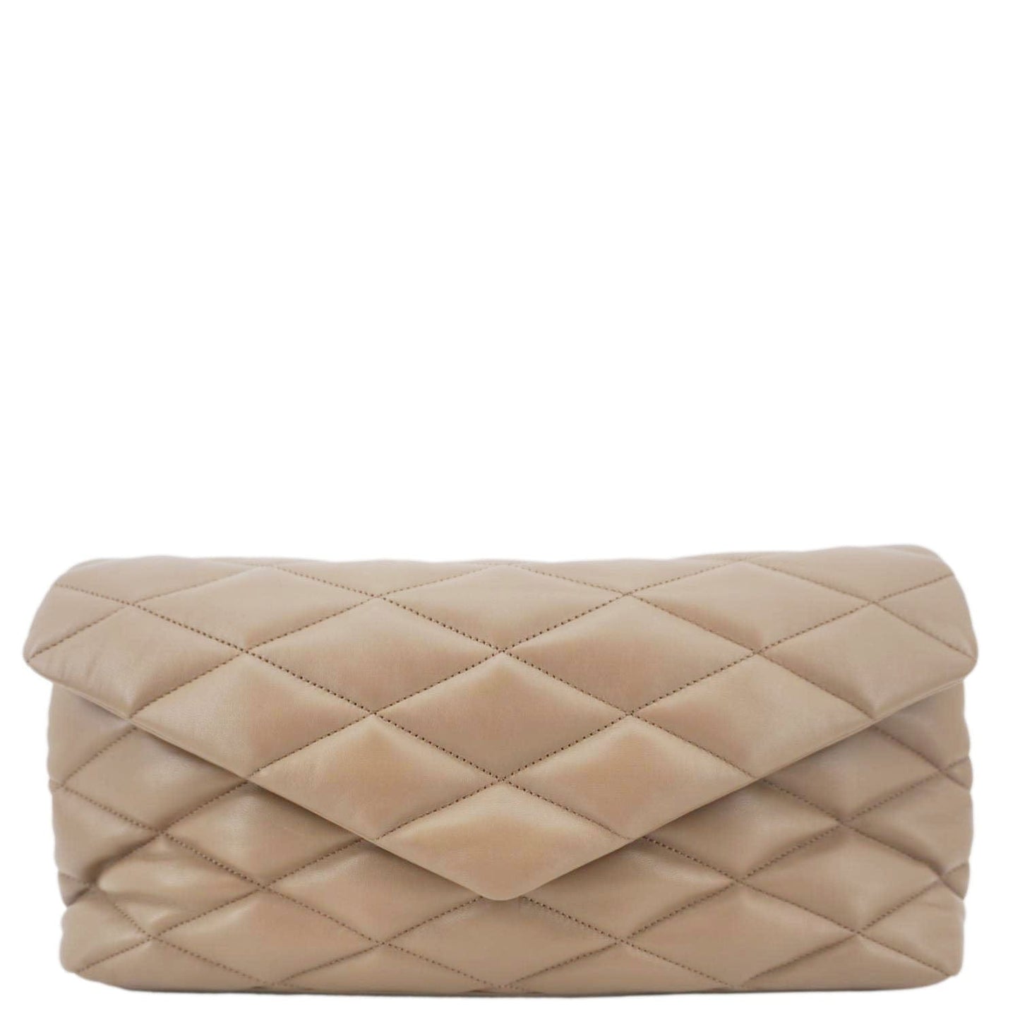 YSL Saint Laurent Yves Sade Clutch Bag Taupe Leather Quilted Large