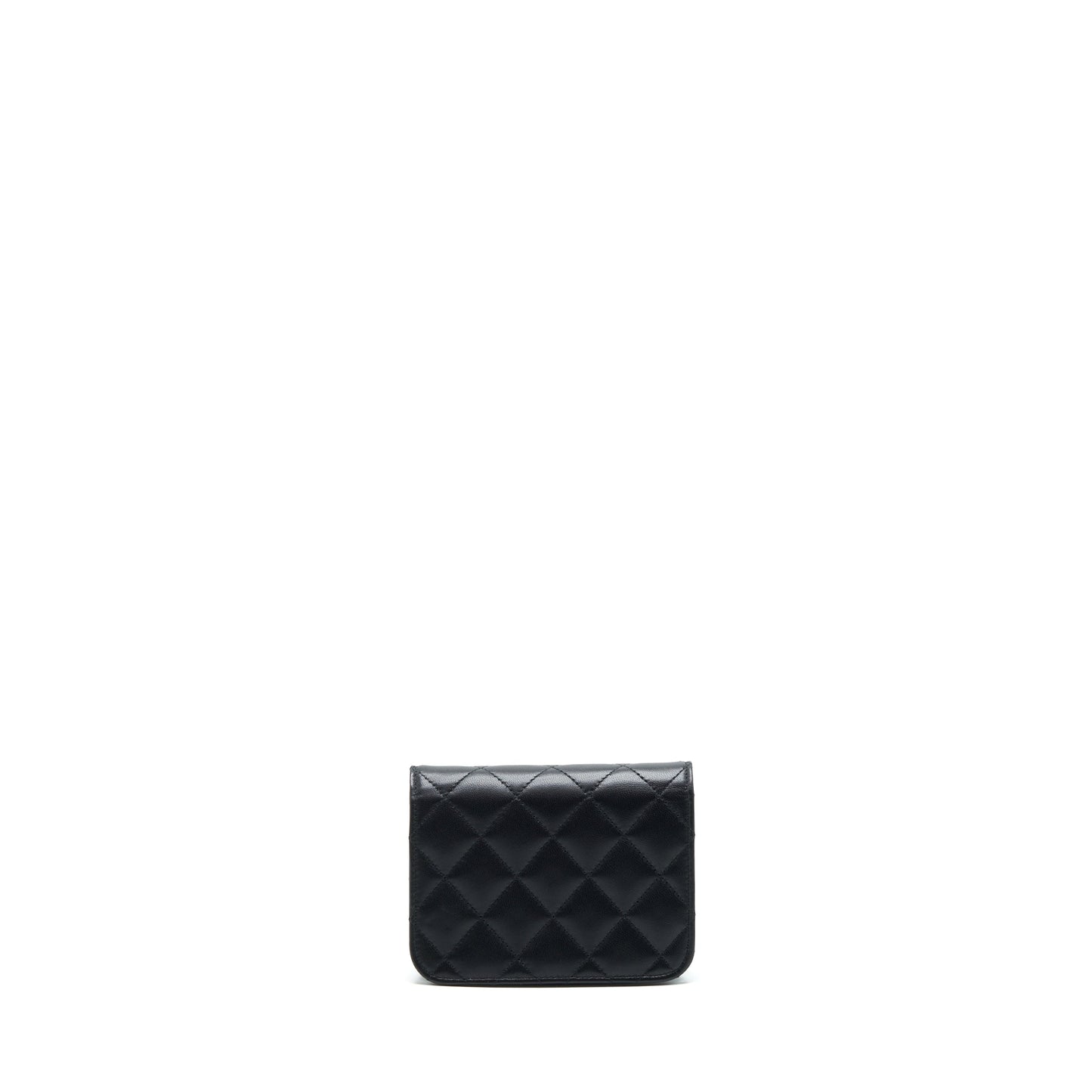Chanel Flap Card Holder Ribbon Lambskin LGHW Black Wallet Case Lghw 1