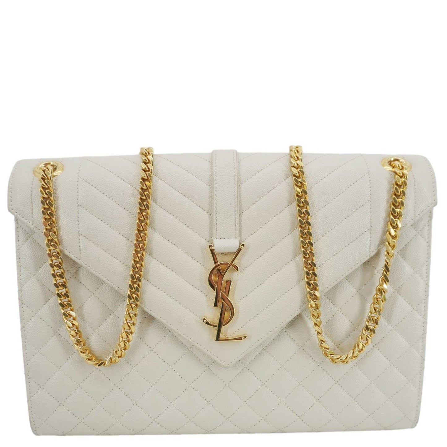 YSL Saint Laurent Yves Envelope Mixed Shoulder Bag Leather Matelasse White