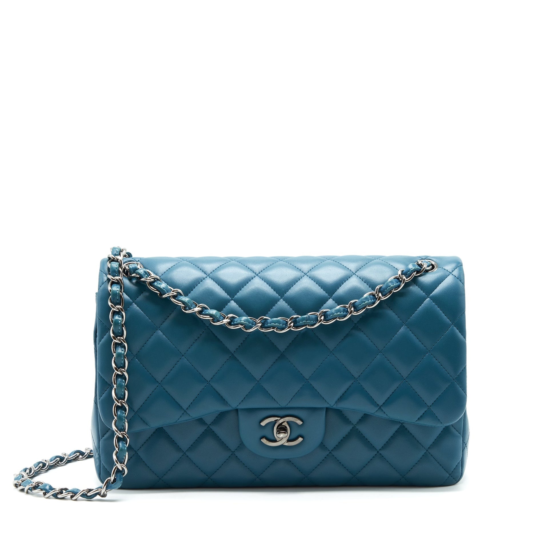 Chanel Jumbo Classic Double Flap Lambskin SHW Green Shoulder Bag