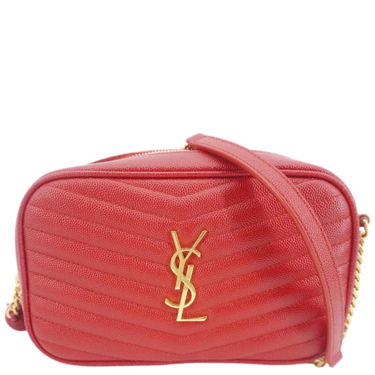 YSL Saint Laurent Yves Lou Chevron Camera Crossbody Bag Leather Red Small