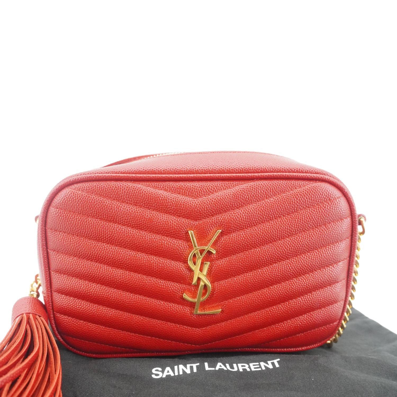 YSL Saint Laurent Yves Lou Chevron Camera Crossbody Bag Leather Red Small