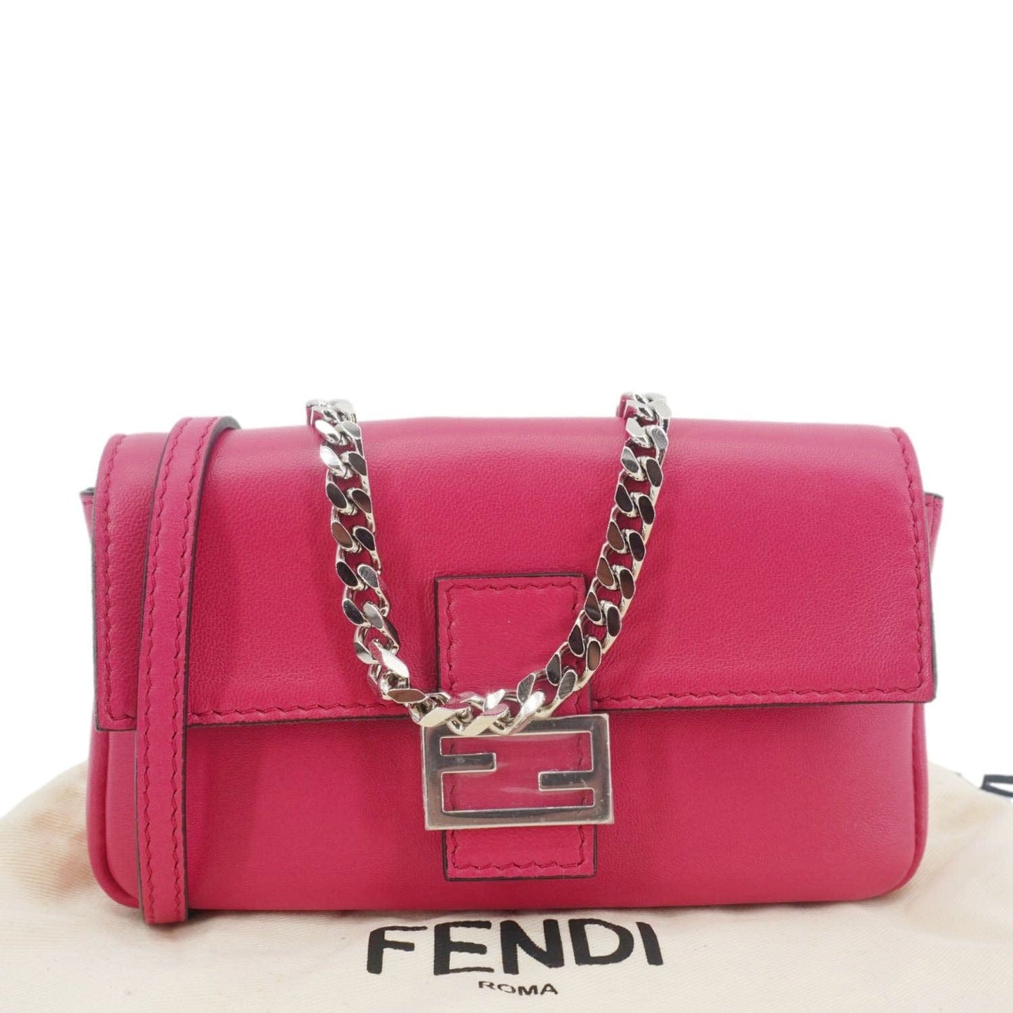 Fendi Baguette Crossbody Bag Leather Pink Micro Shoulder Bag