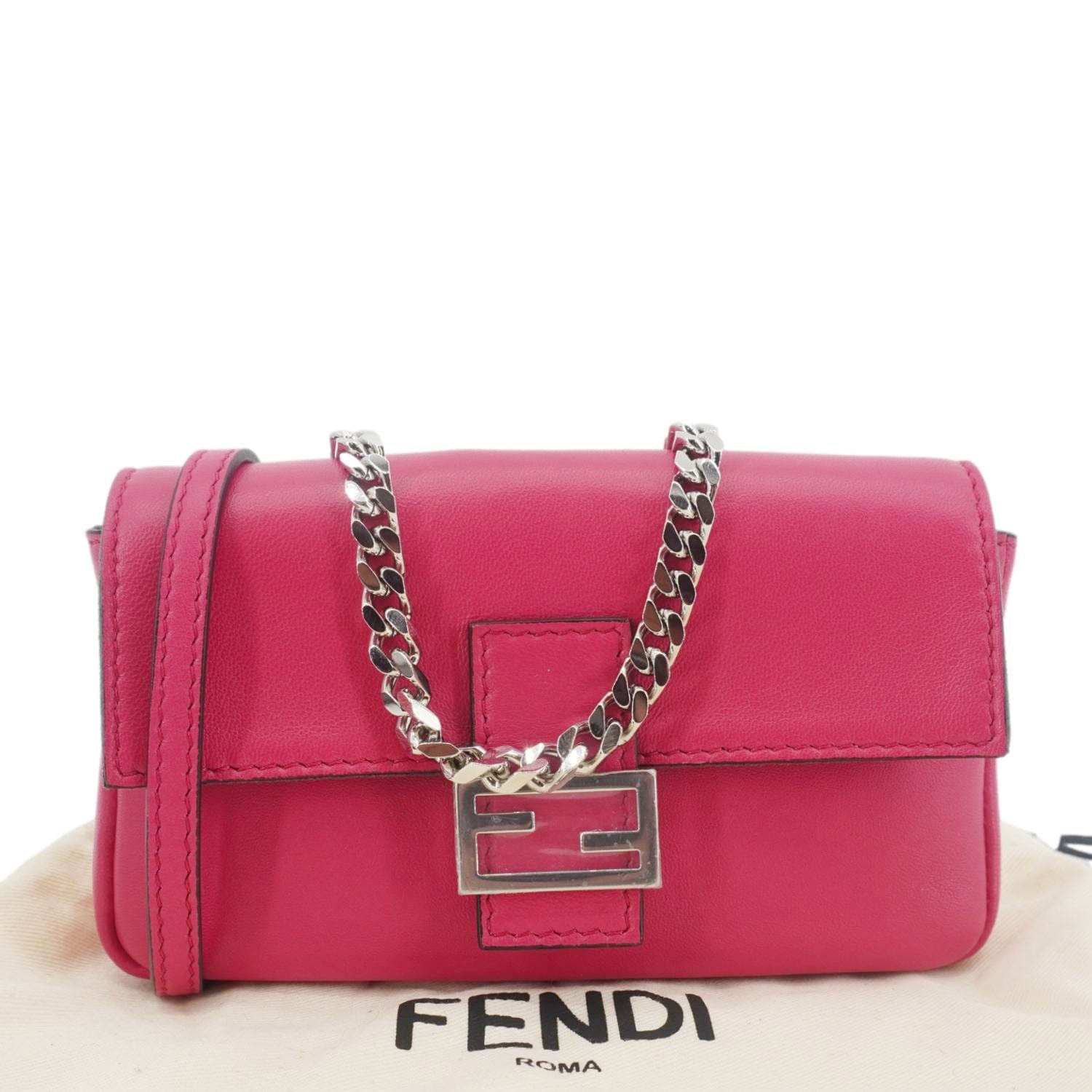 Fendi Baguette Crossbody Bag Leather Pink Micro Shoulder Bag