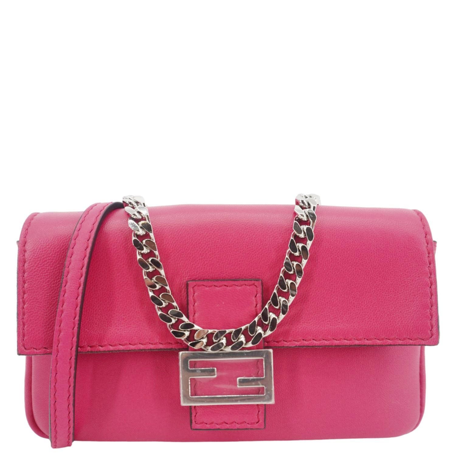 Fendi Baguette Crossbody Bag Leather Pink Micro Shoulder Bag