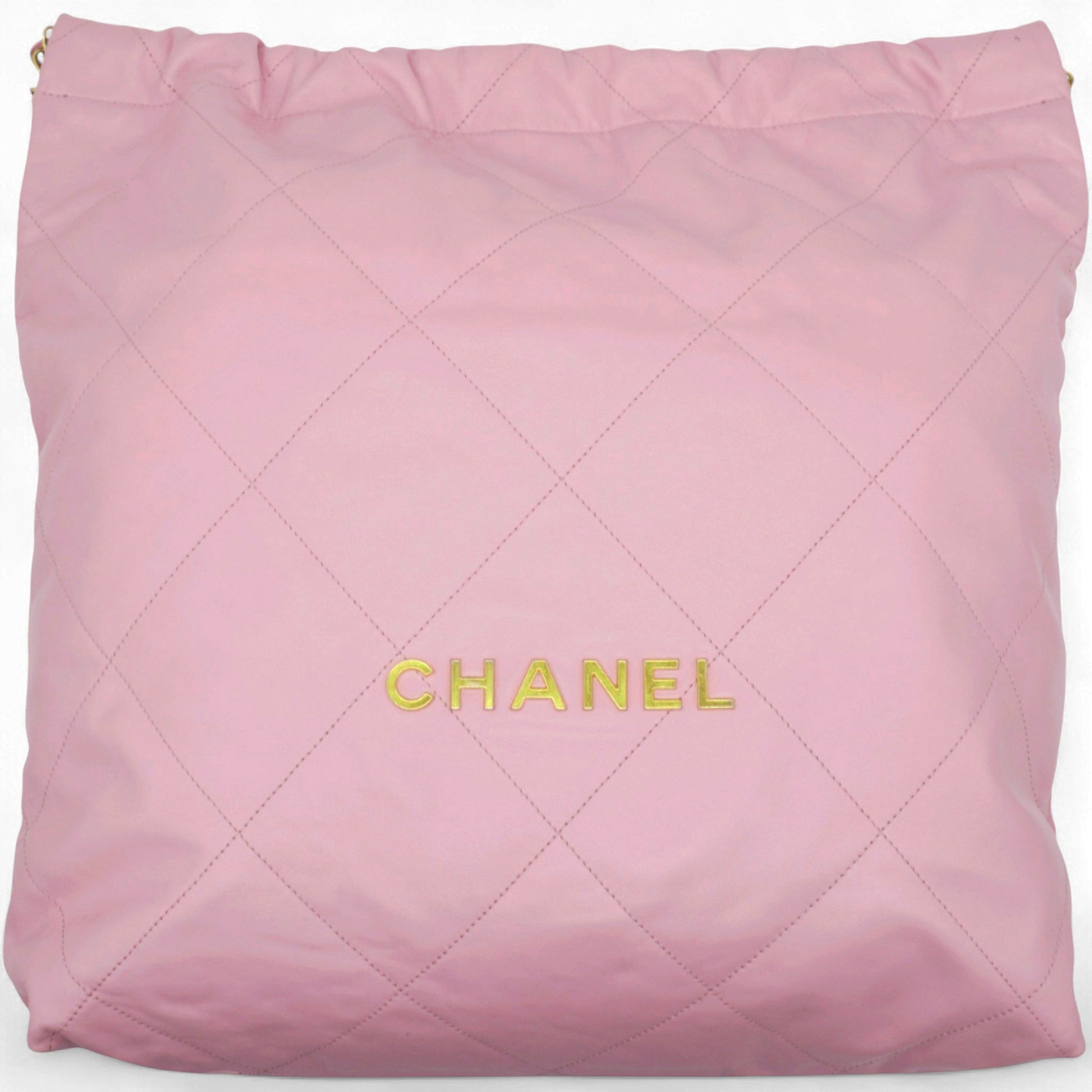 Shiny Quilted Chanel 22 Drawstring Bag Pink large