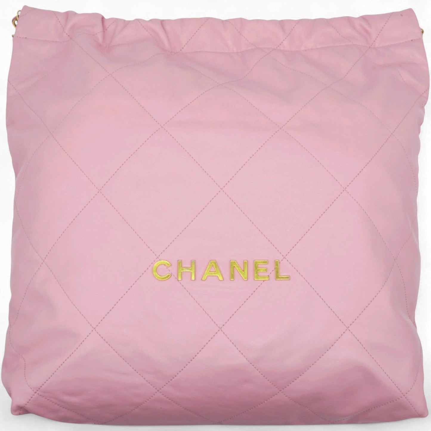 Chanel Shiny Quilted 22 Drawstring Bag Pink Large