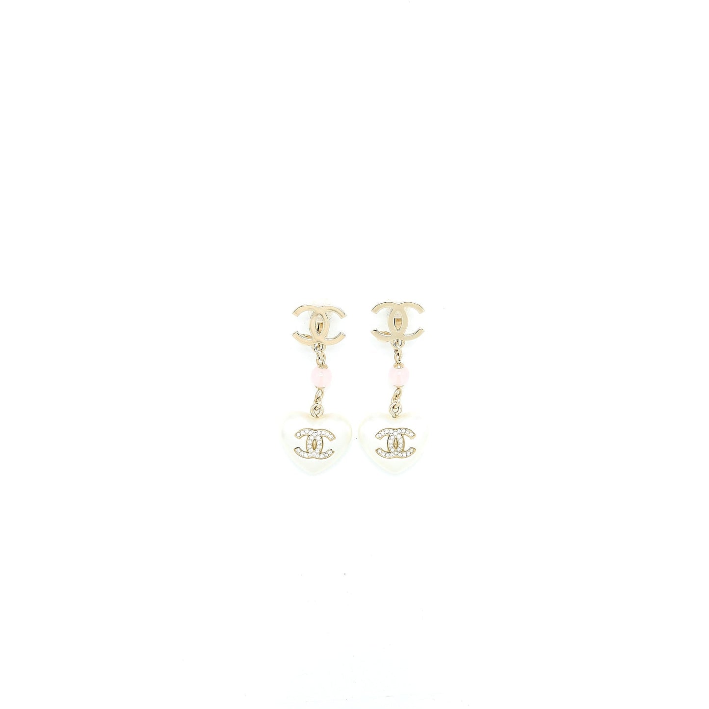 Chanel CC Logo Heart Drop Ear Clips Gold Handbag