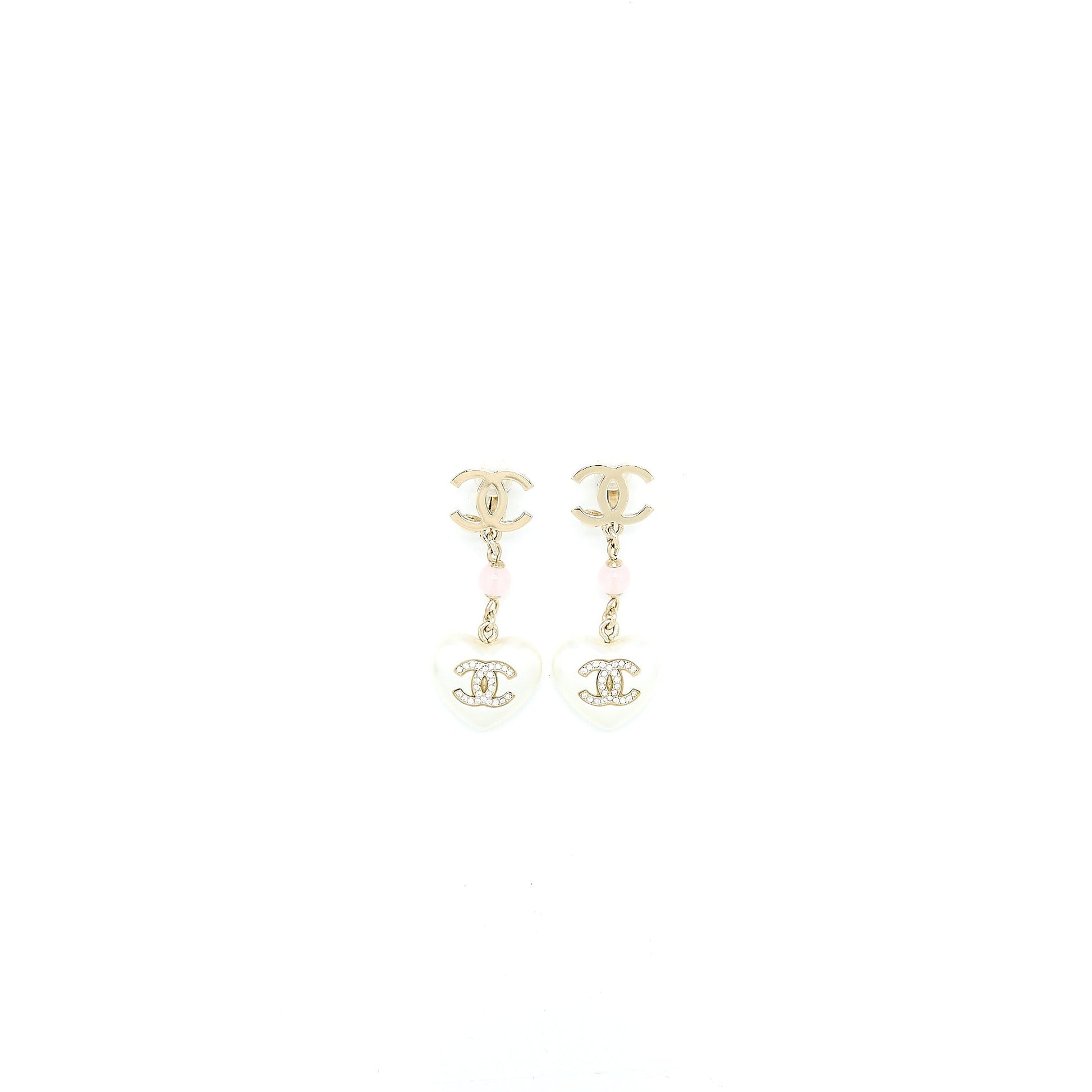 Chanel CC Logo Heart Drop Ear Clips Gold Handbag