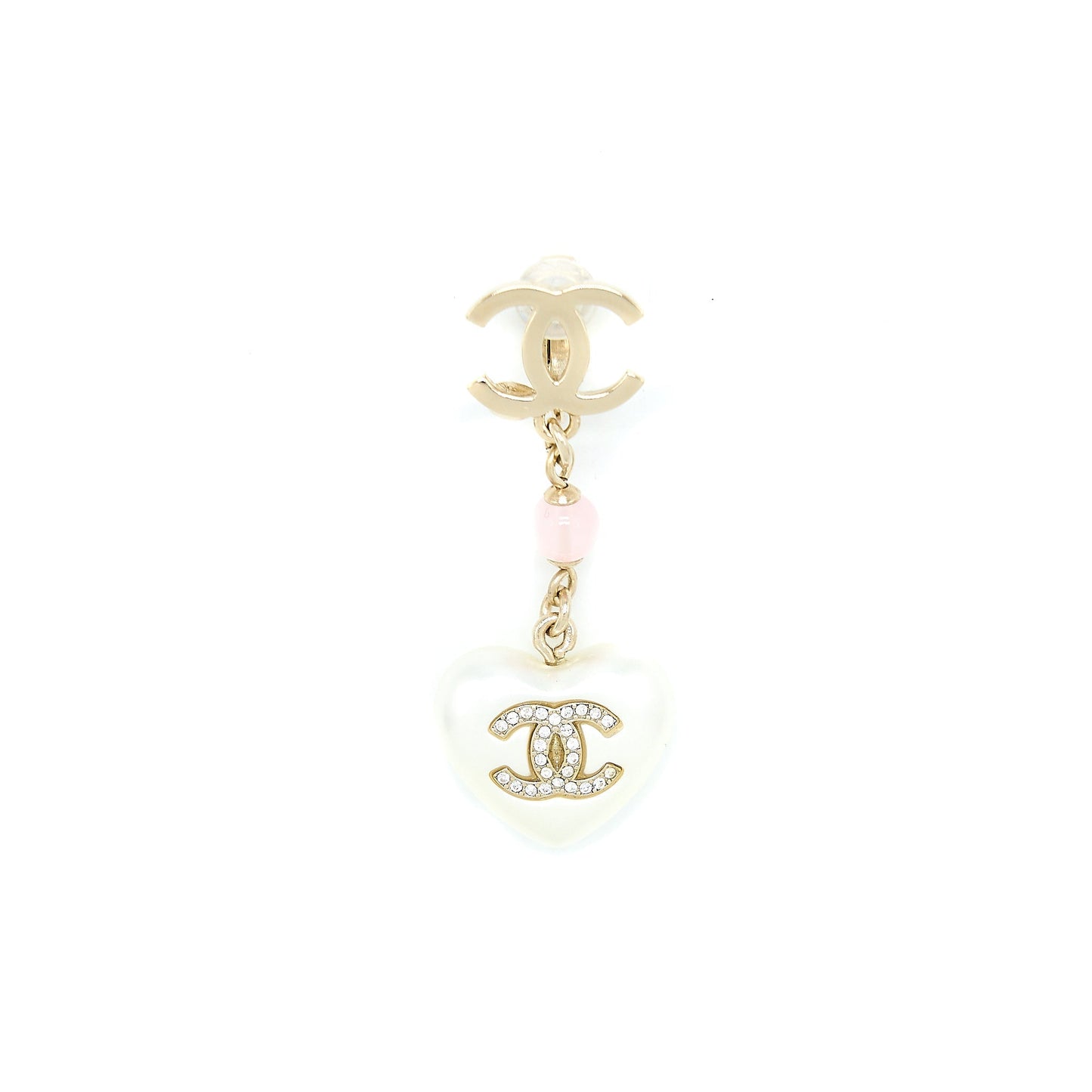 Chanel CC Logo Heart Drop Ear Clips Gold Handbag
