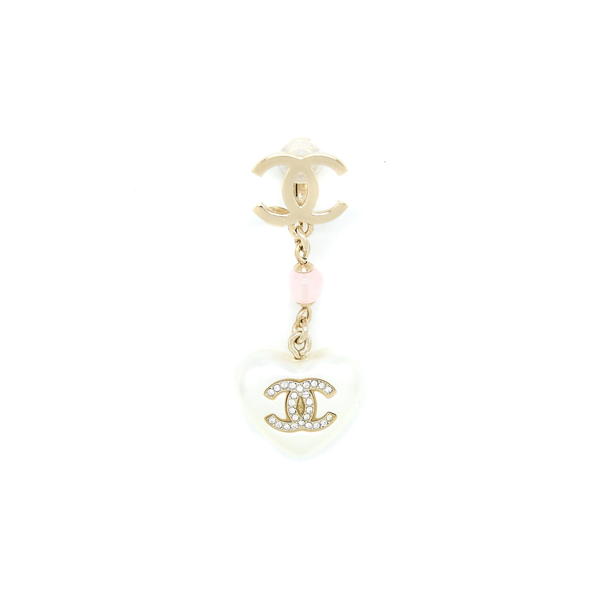 Chanel CC Logo Heart Drop Ear Clips Gold Handbag