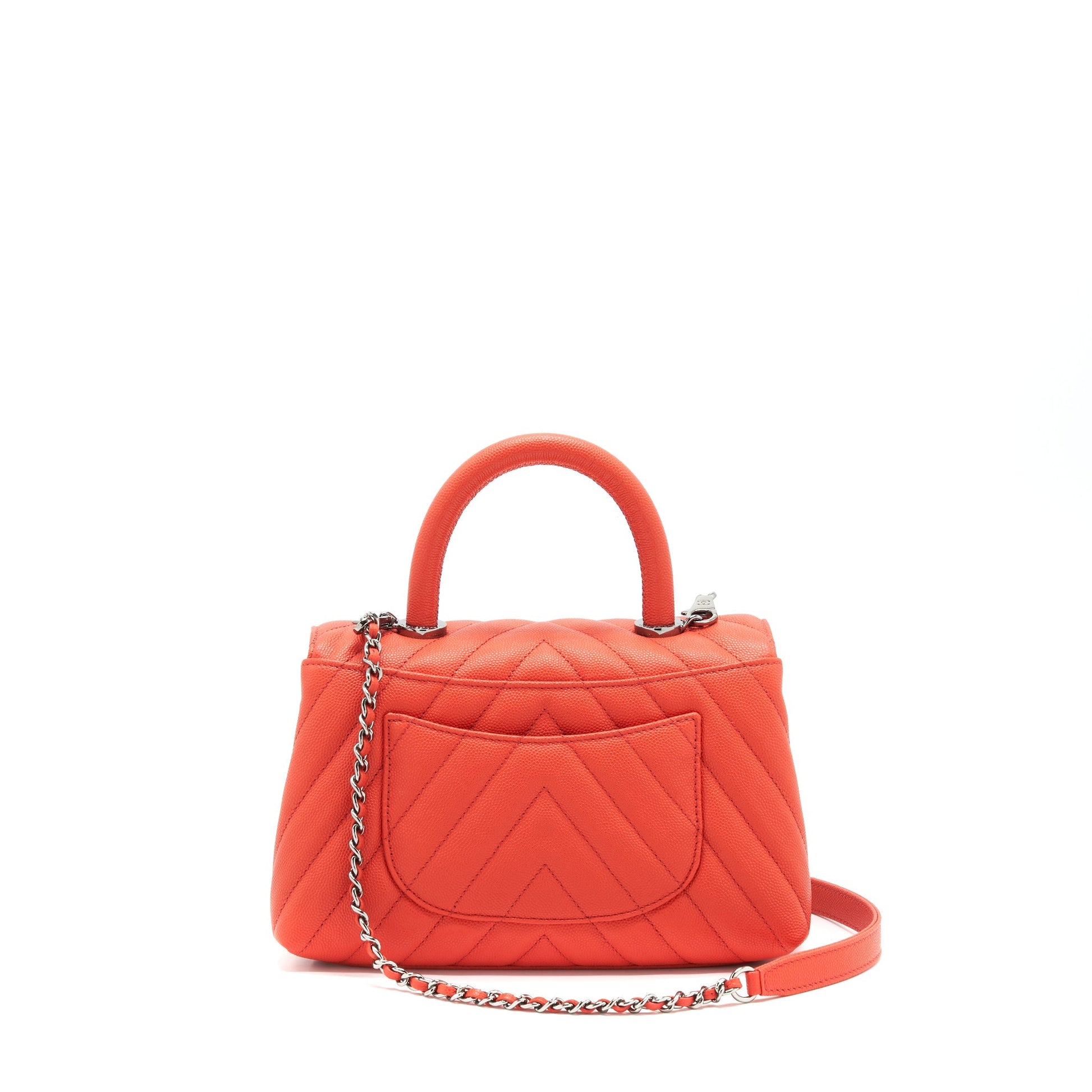 Chanel Coco Handle 24cm Chevron Coral Ruthenium Red Small Handbag