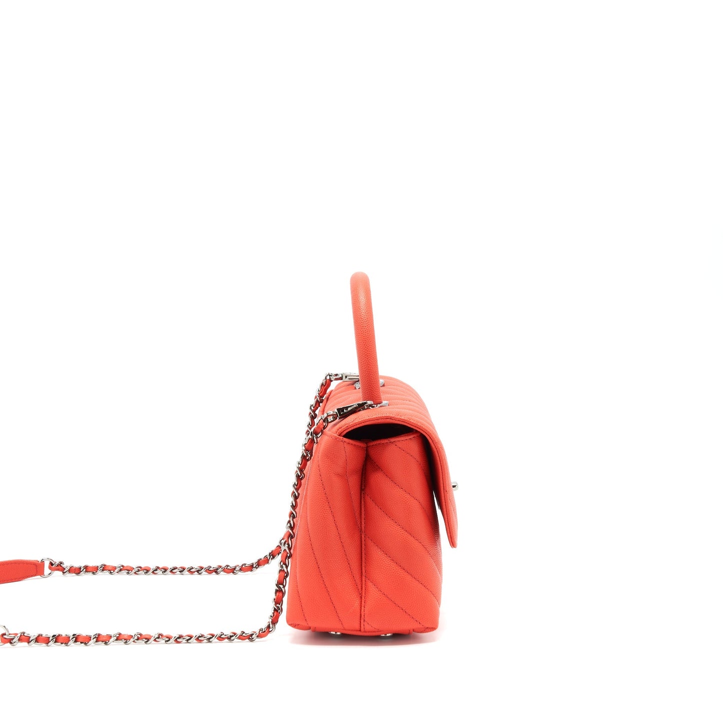 Chanel Coco Handle 24cm Chevron Coral Ruthenium Red Small Handbag