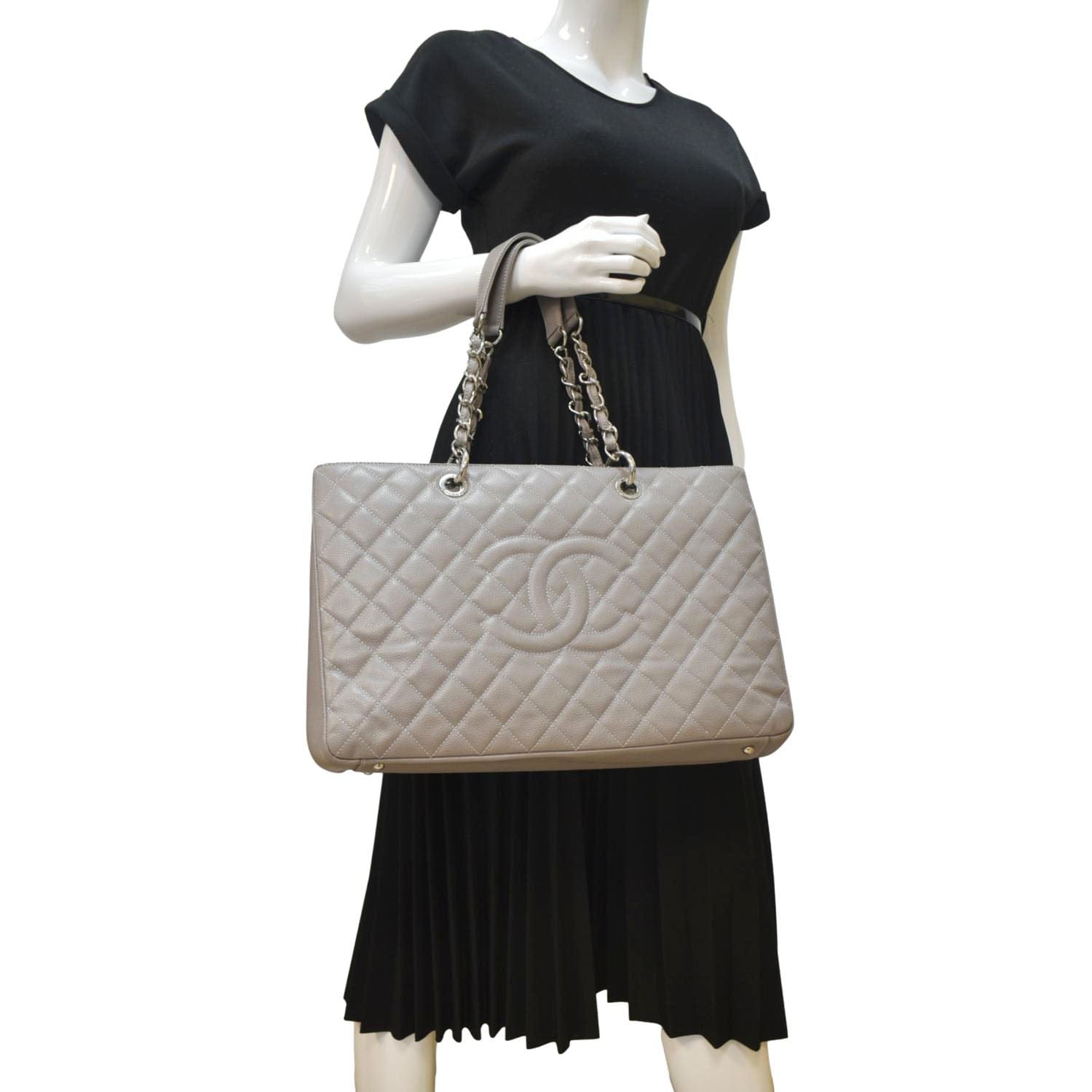 Chanel XL Quilted Caviar Shopping Leather Gray Travel Bag