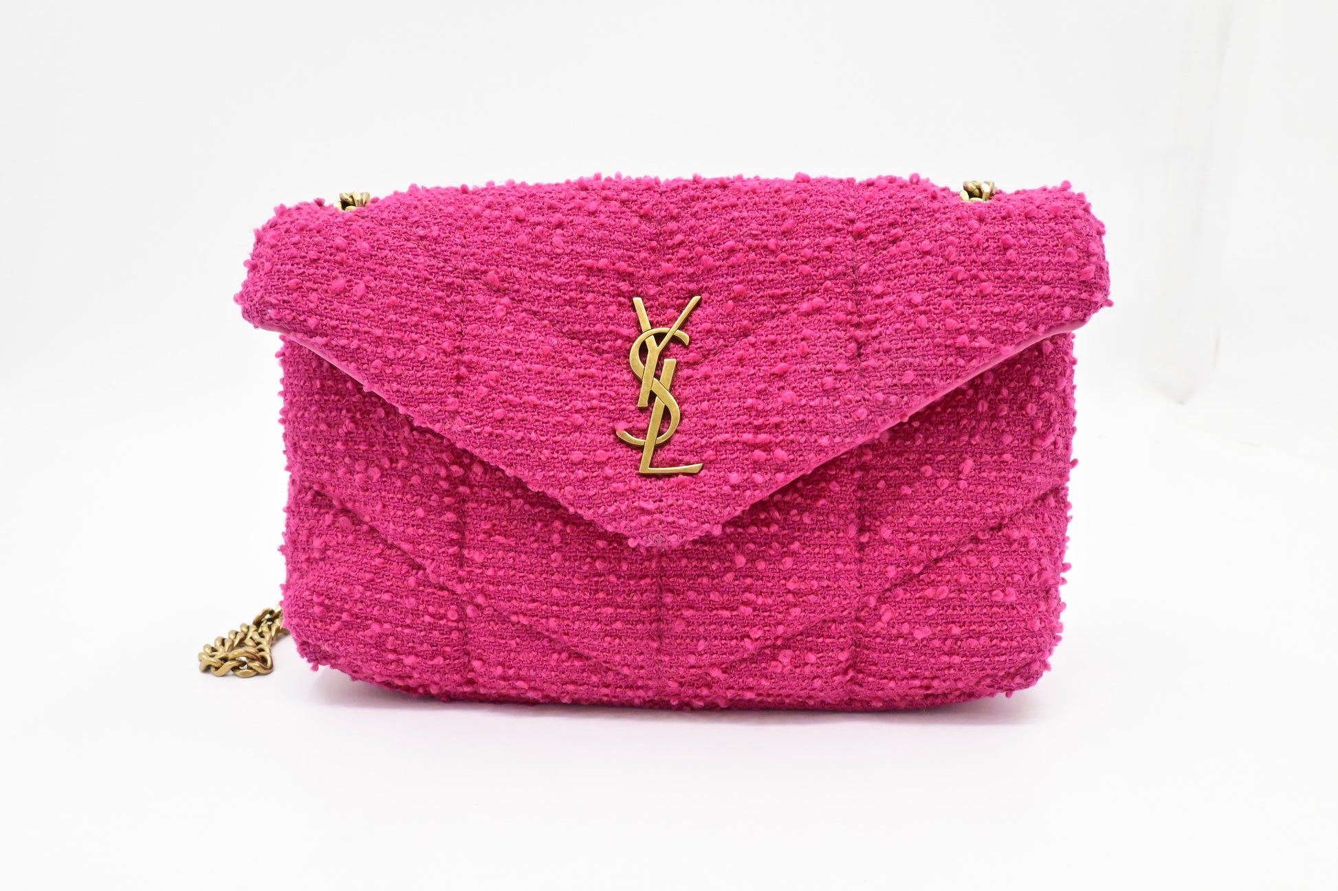 YSL Saint Laurent Loulou In Tweed Travel Bag Pink Mini