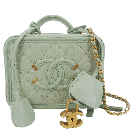 Louis Vuitton Chanel Vanity Case Filigree Cc Small Caviar Quilted Shoulder Bag Light Green