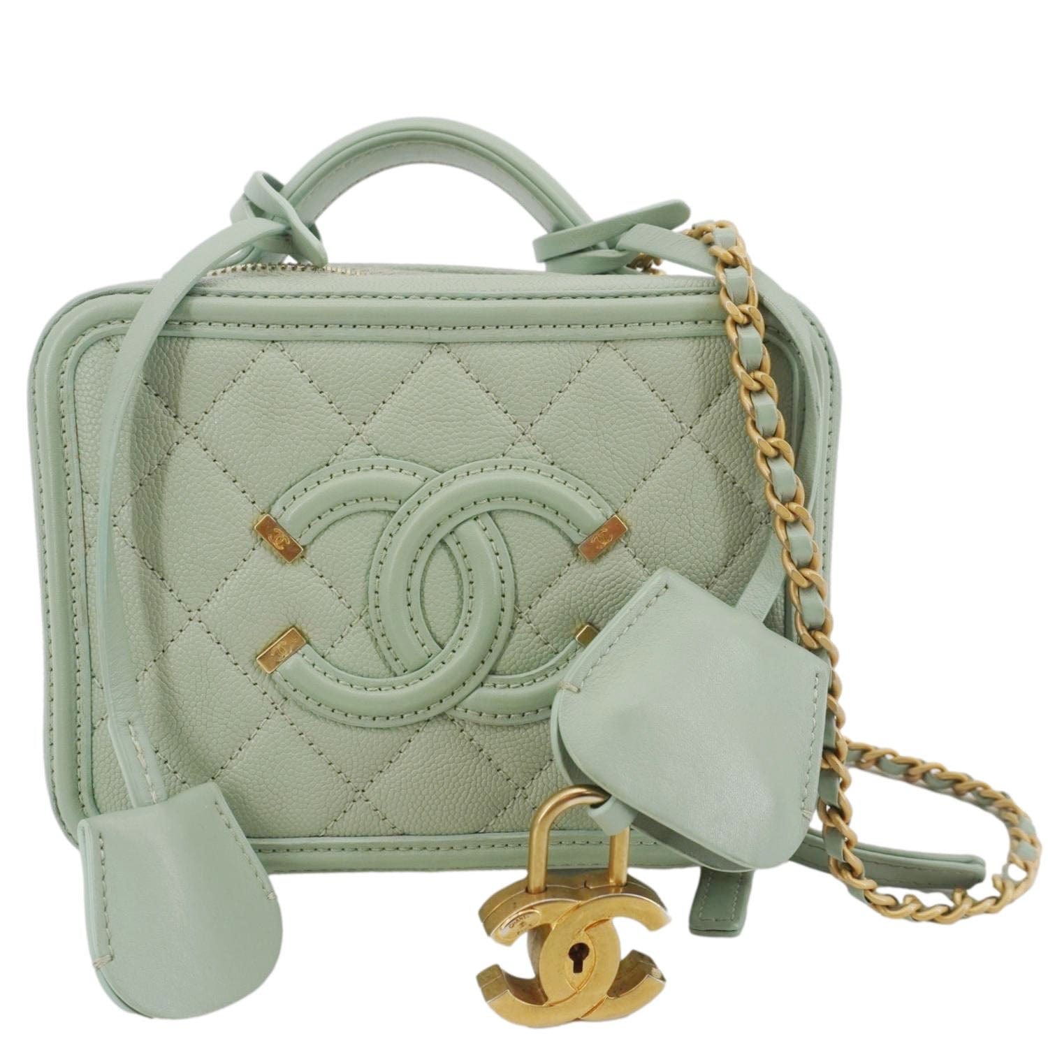 Chanel Vanity Filigree CC Caviar Quilted Green Travel Bag