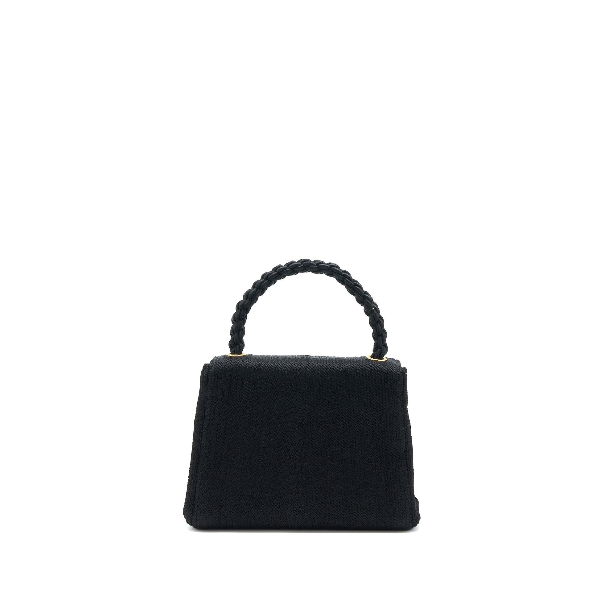 Chanel Top Handle Flap Woven Silk GHW Black Shoulder Bag