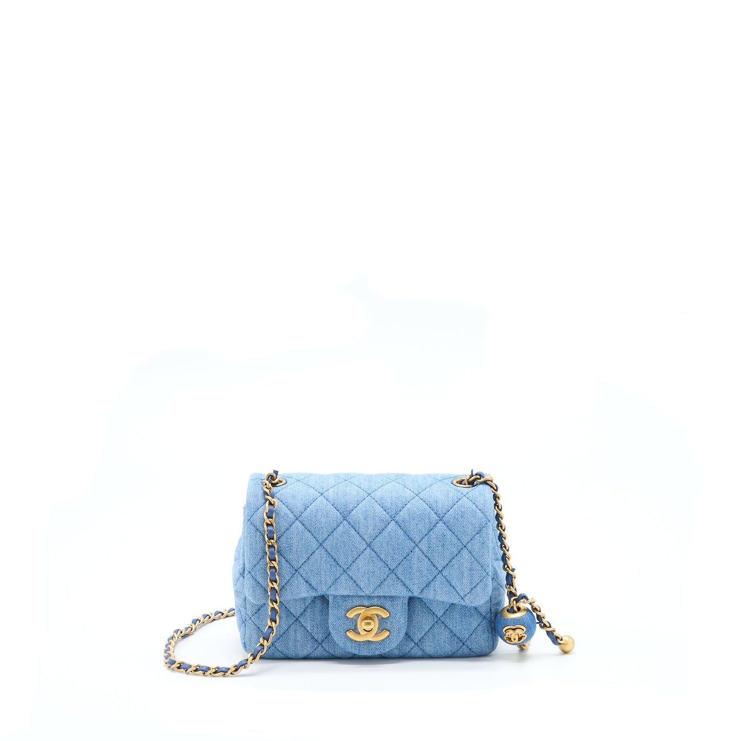 Chanel 22C Denim Pearl Crush Square Flap Shoulder Bag Microchip 1