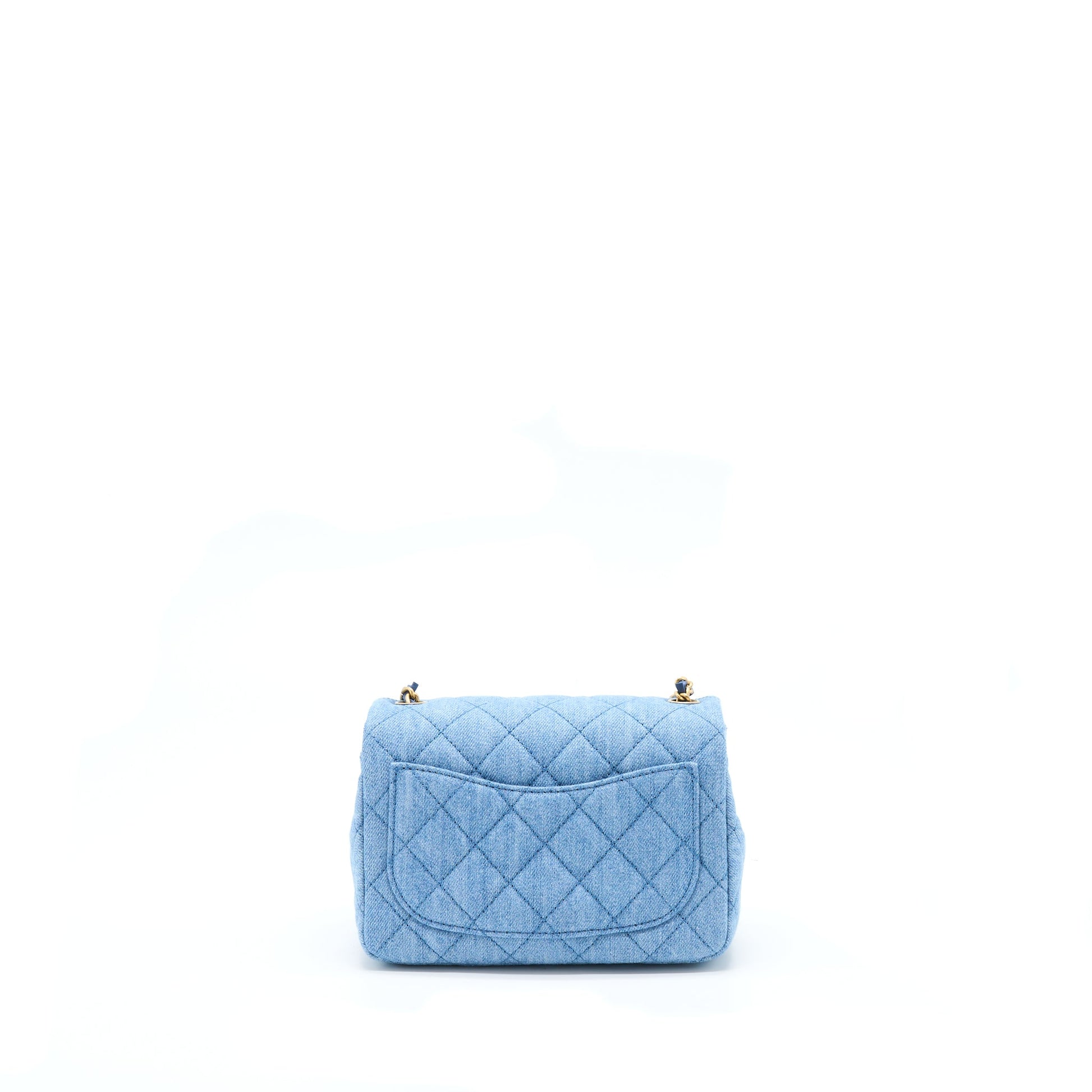 Chanel 22C Denim Pearl Crush Square Flap Shoulder Bag Microchip 1
