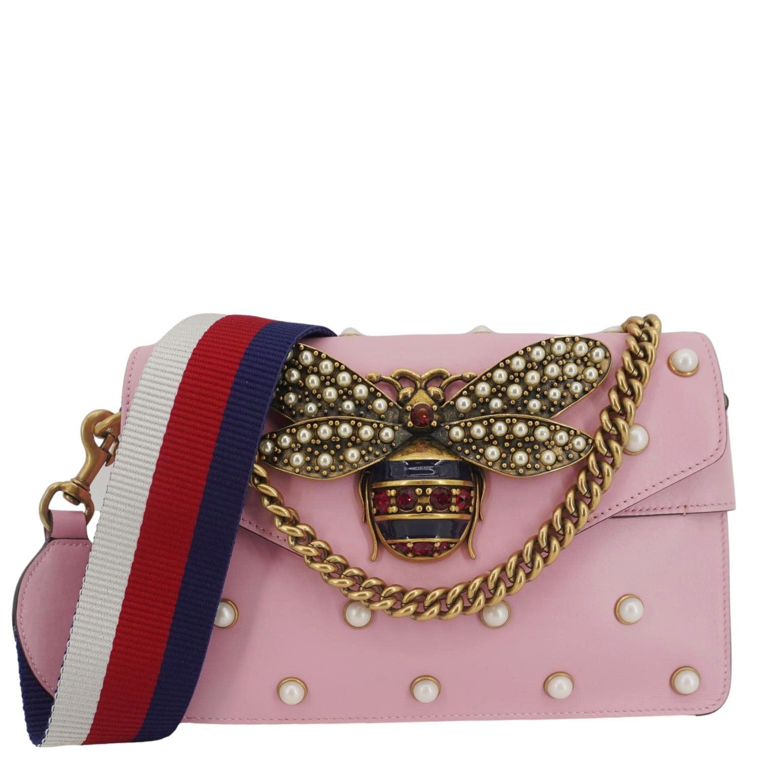 Gucci Broadway Queen Margaret Pearl Studded Nappa Crossbody Leather Pink Crossbody Bag