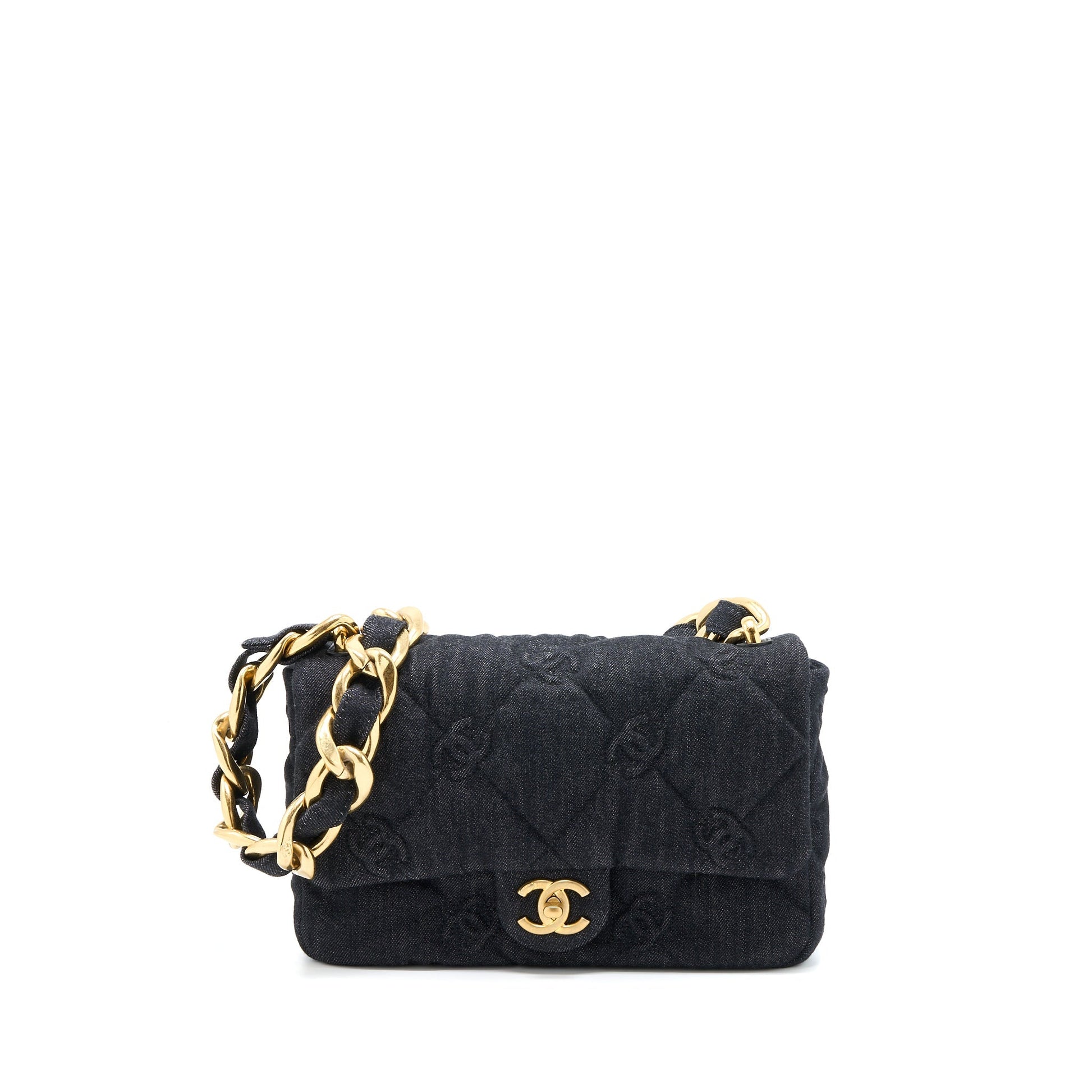 Chanel Chunky Flap Denim Brushed GHW Microchip Black Shoulder Bag