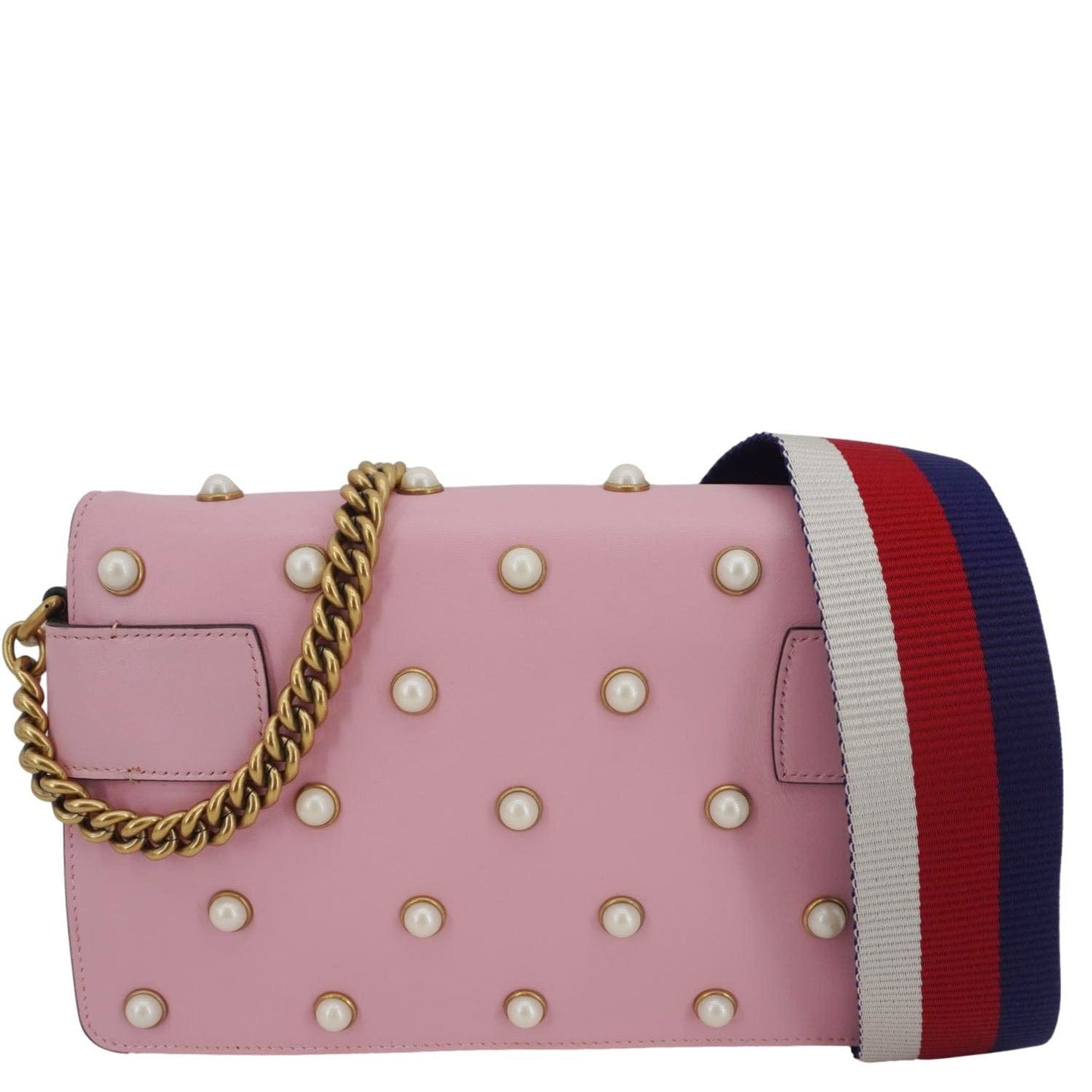 Gucci Broadway Queen Margaret Pearl Studded Nappa Crossbody Leather Pink Crossbody Bag