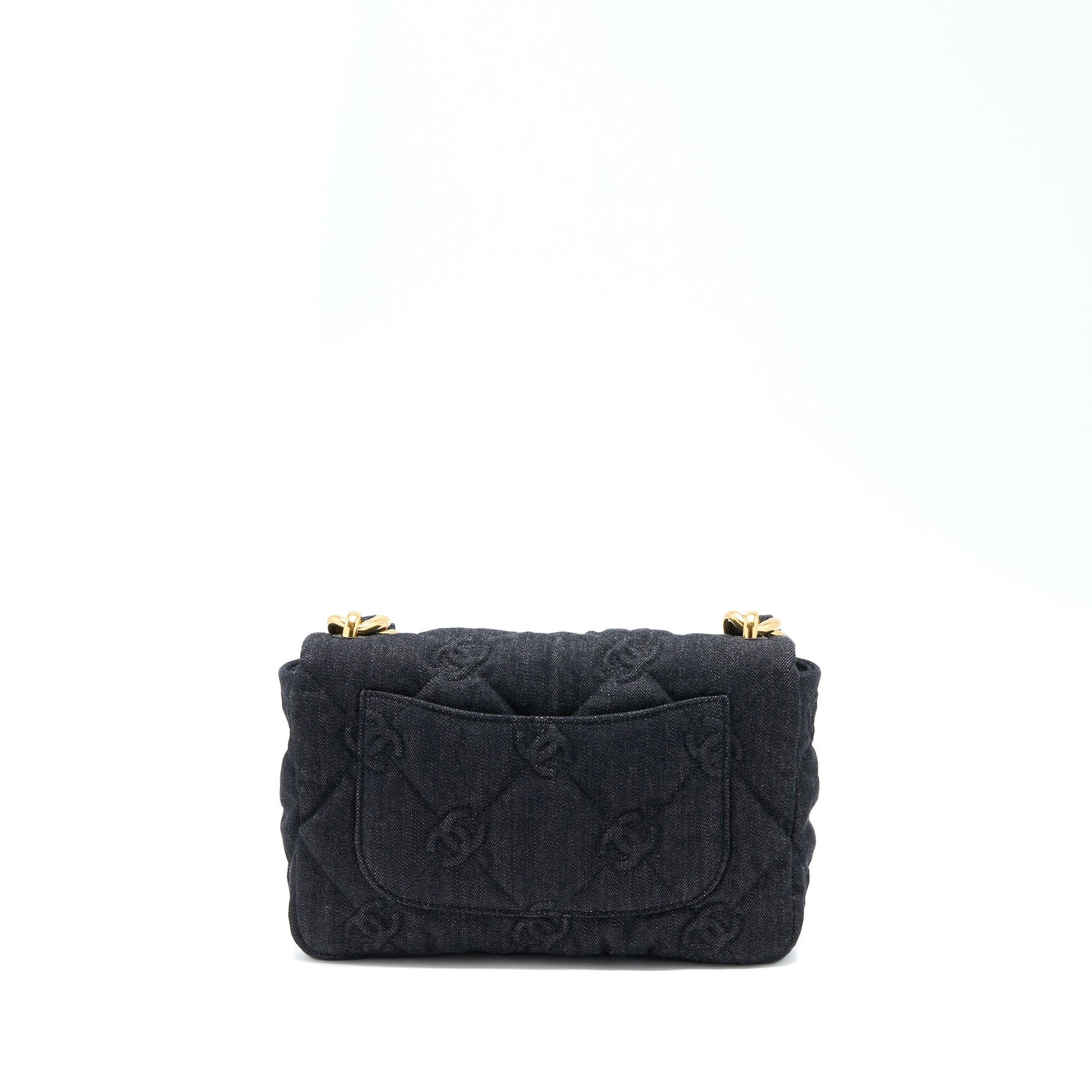 Chanel Chunky Flap Denim Brushed GHW Microchip Black Shoulder Bag