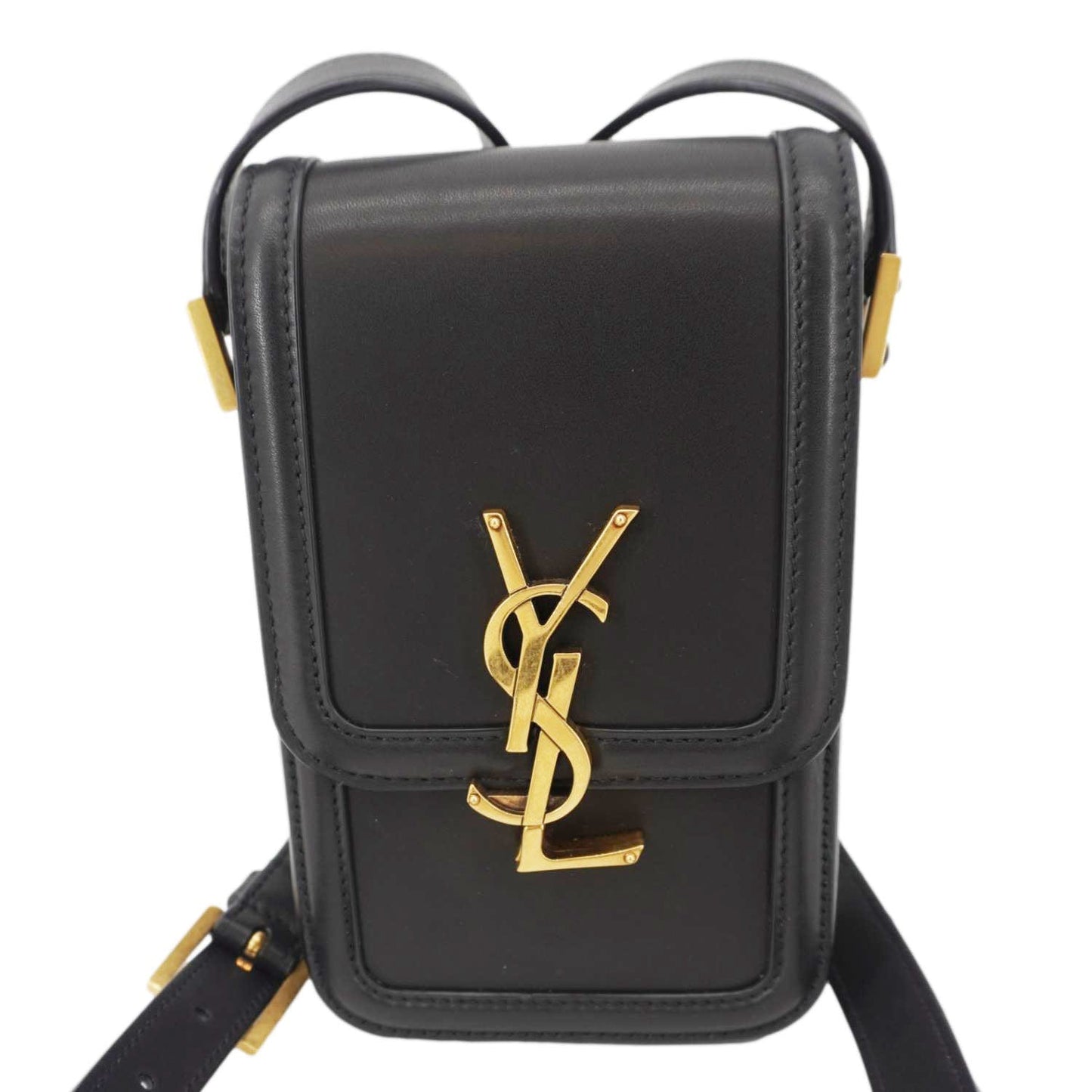 YSL Saint Laurent Yves Solferino Smooth Crossbody Bag Leather Black Mini