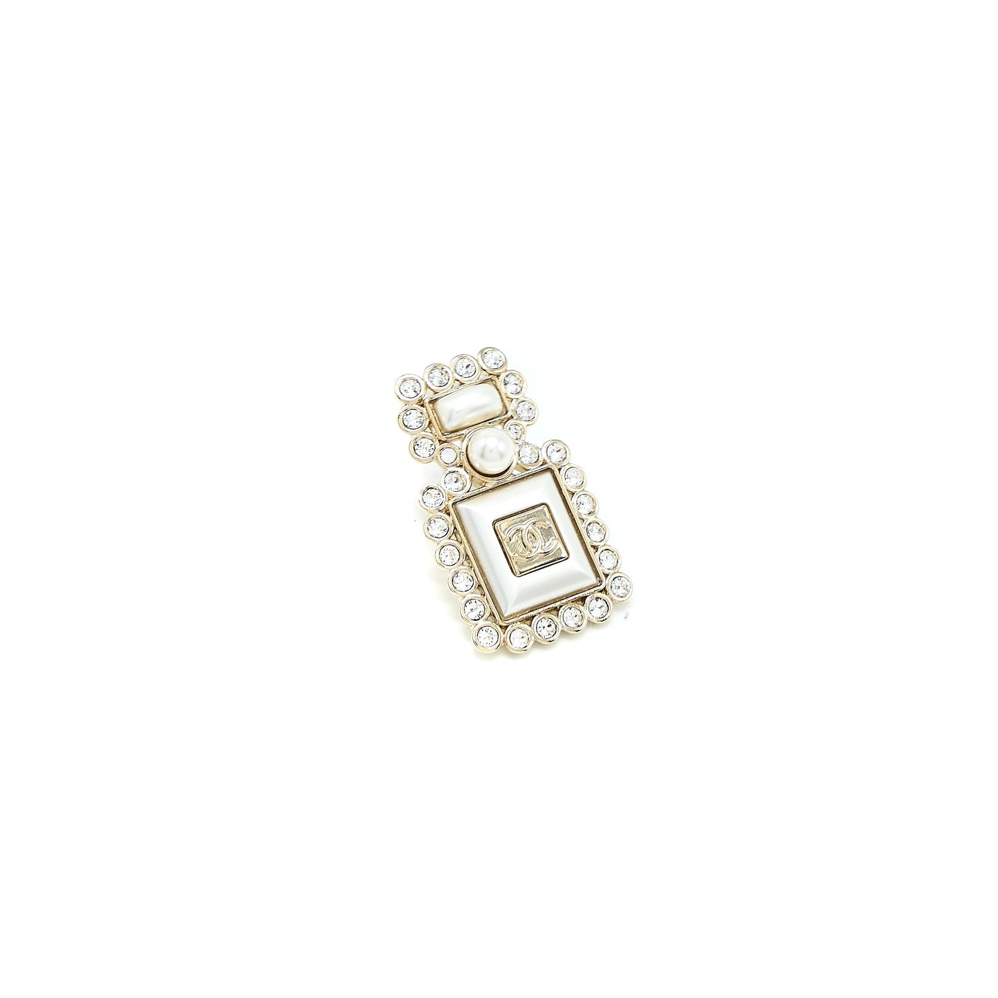 Chanel Logo Bottle Brooch Crystals Light Tone Gold Handbag