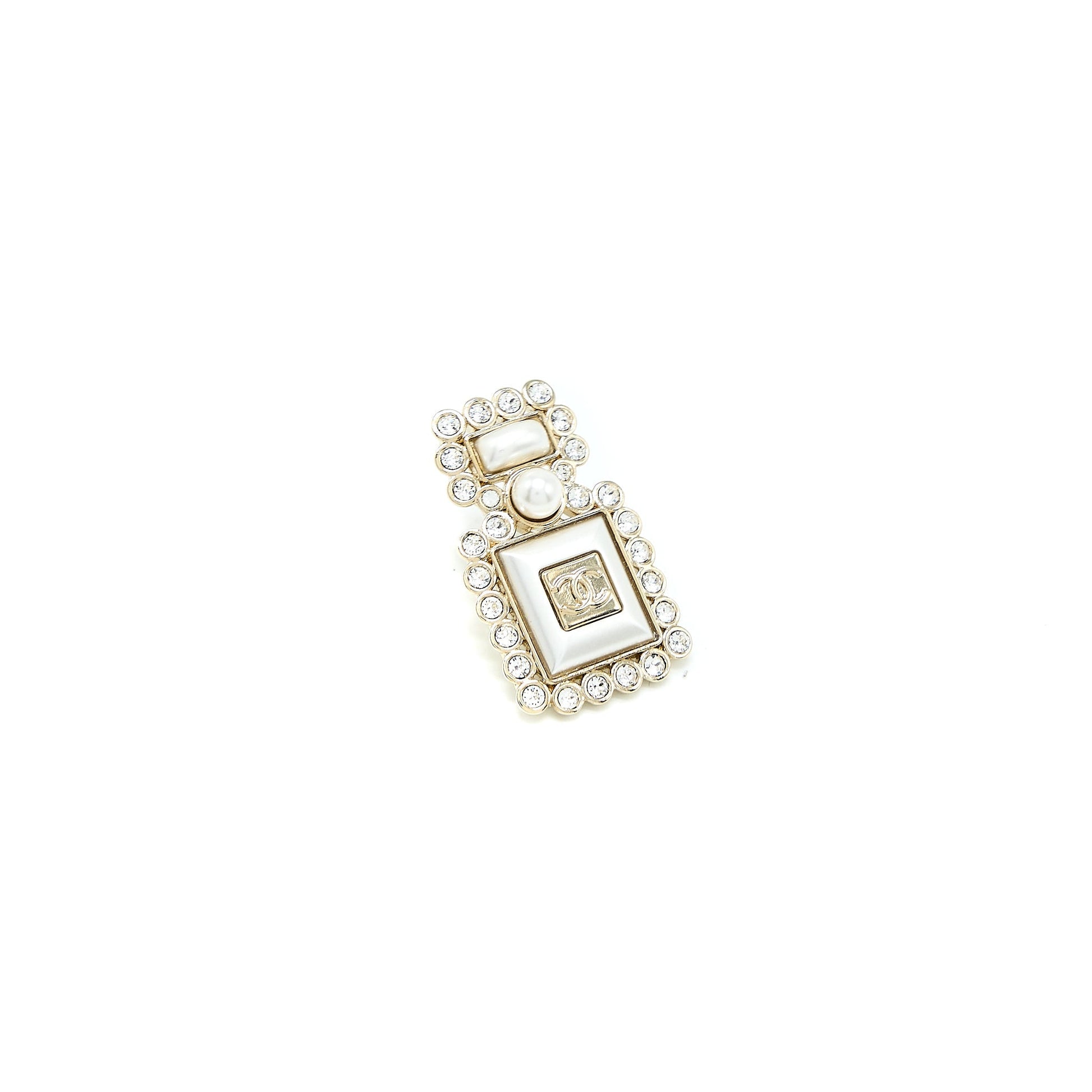 Chanel Logo Bottle Brooch Crystals Light Tone Gold Handbag