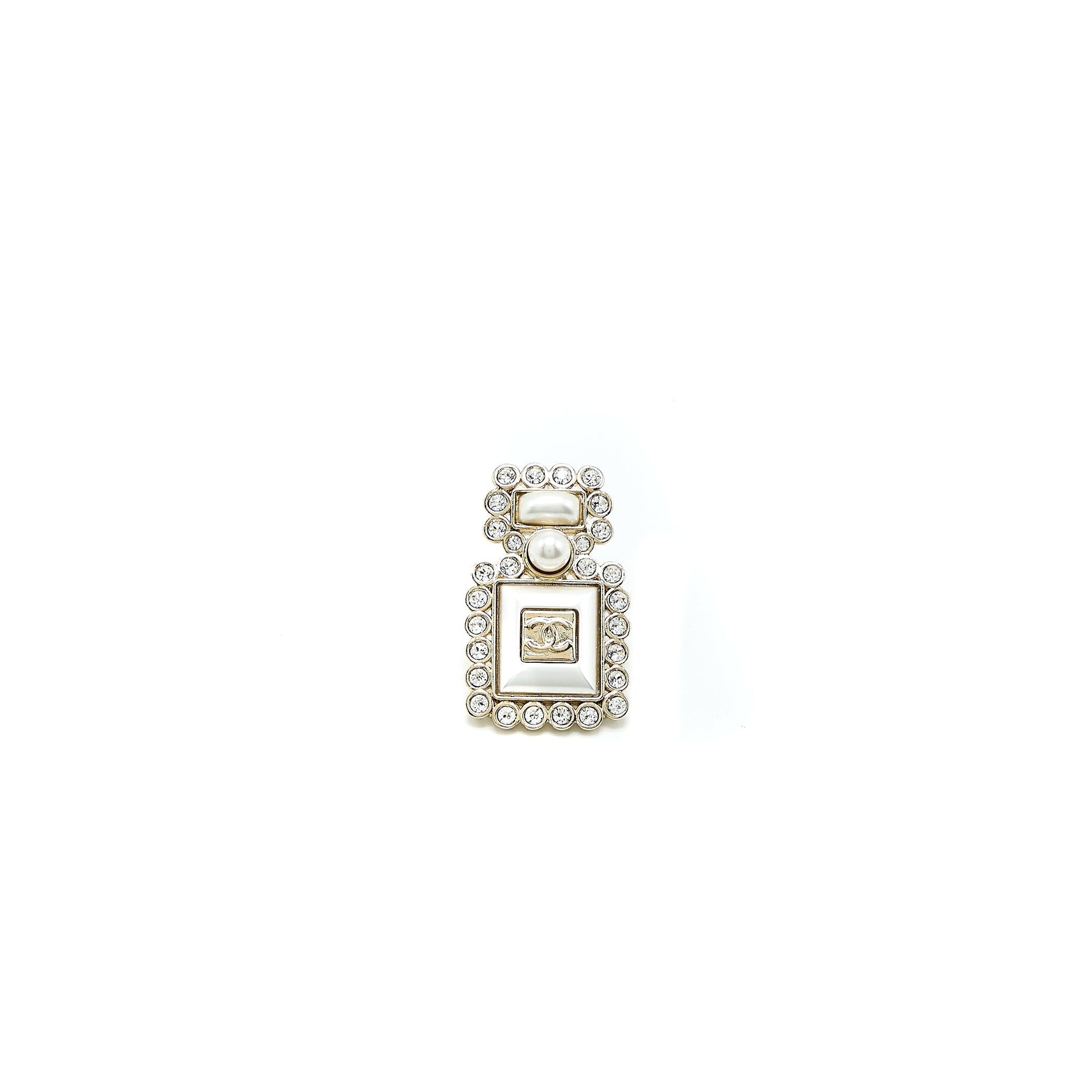 Chanel Logo Bottle Brooch Crystals Light Tone Gold Handbag