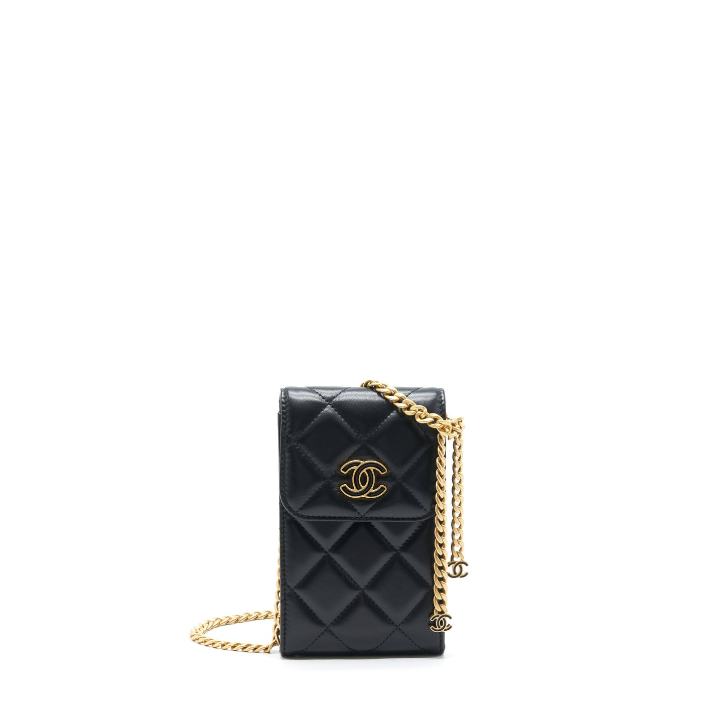 Chanel 22P Vertical Flap Lambskin Enamel Buckle Black Shoulder Bag