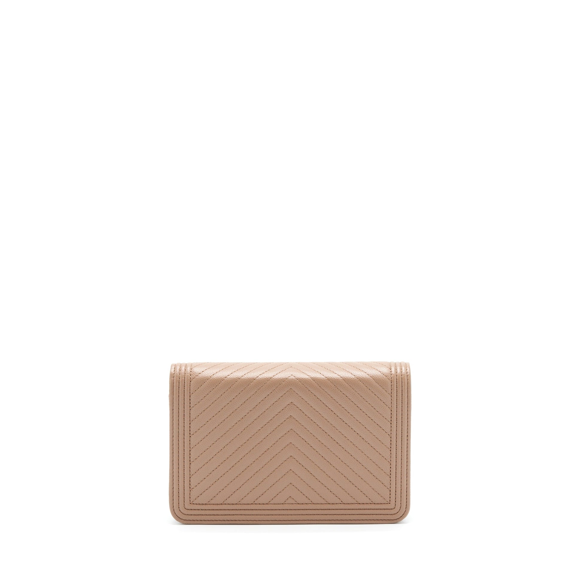 Chanel Chevron Boy On Caviar Dark Ruthenium Beige Wallet Case