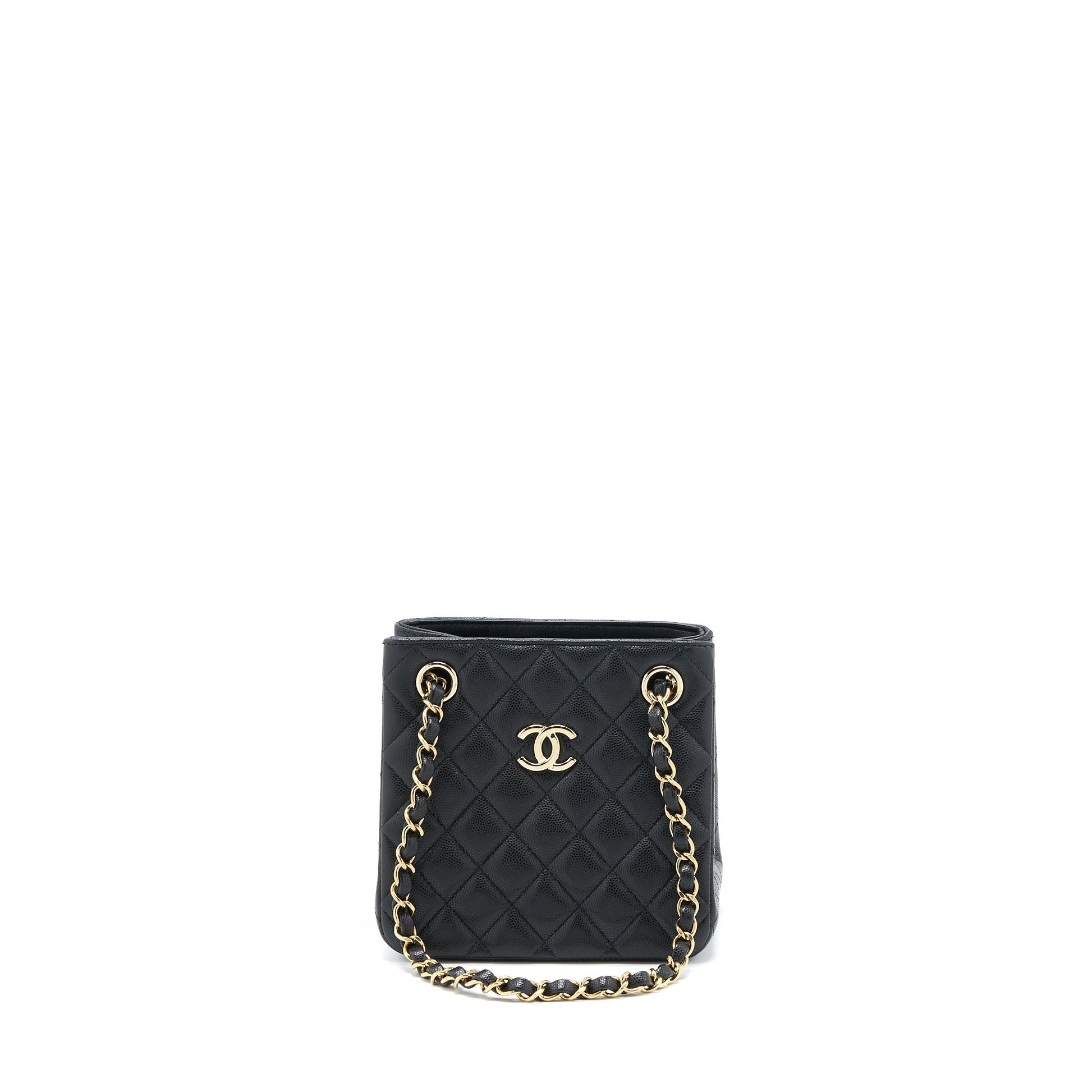 Chanel 23C Bucket Caviar LGHW Microchip Black Bucket Bag
