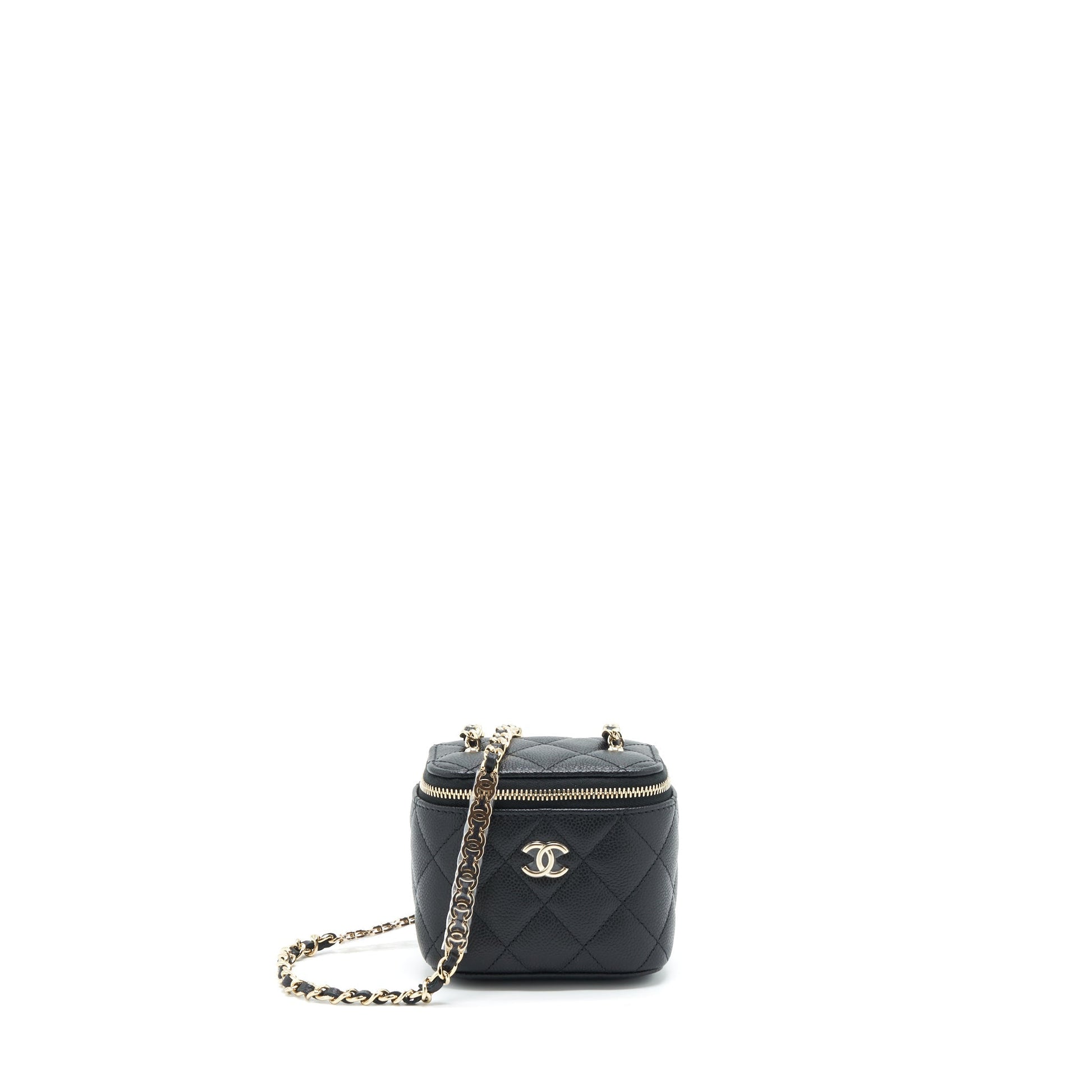 Chanel 22S Detailed Logo Vanity Caviar LGHW Black Mini Bag