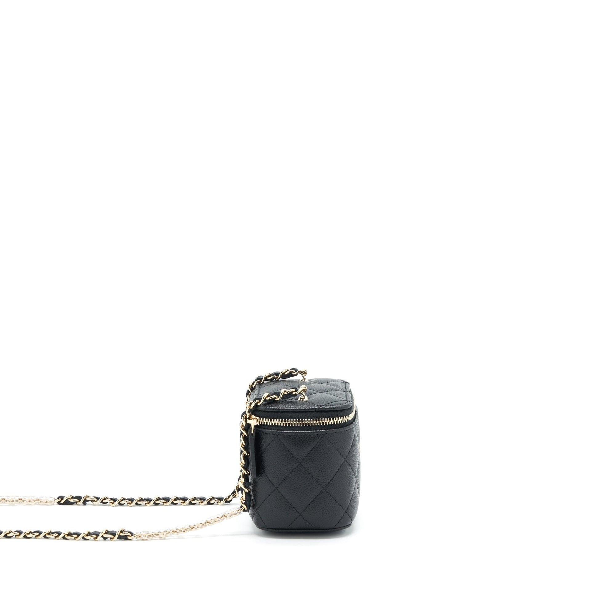 Chanel 22S Detailed Logo Vanity Caviar LGHW Black Mini Bag