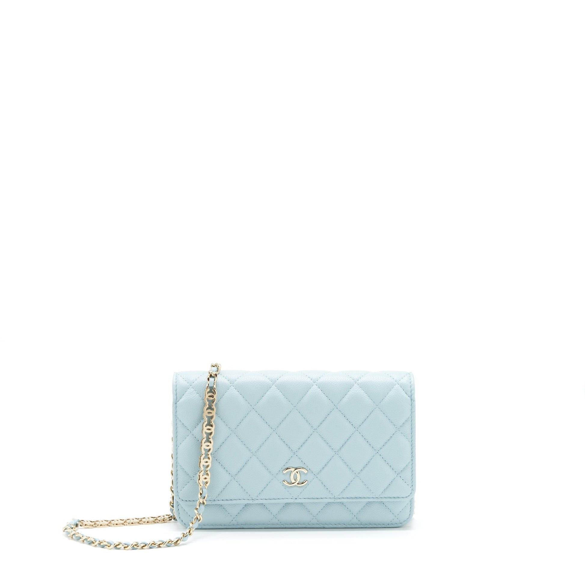 Chanel 22P On CC Logo Caviar Light Blue Wallet Case